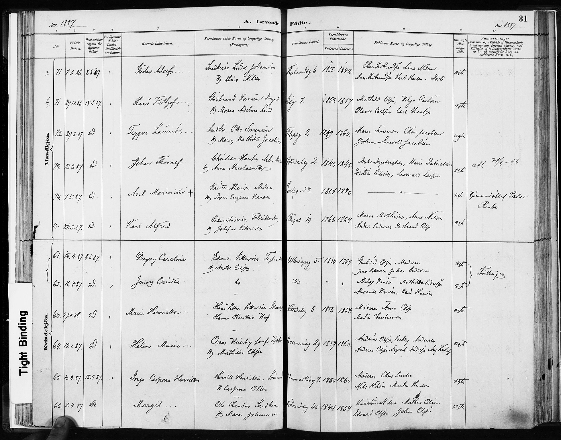 Kampen prestekontor Kirkebøker, SAO/A-10853/F/Fa/L0003: Parish register (official) no. I 3, 1886-1892, p. 31