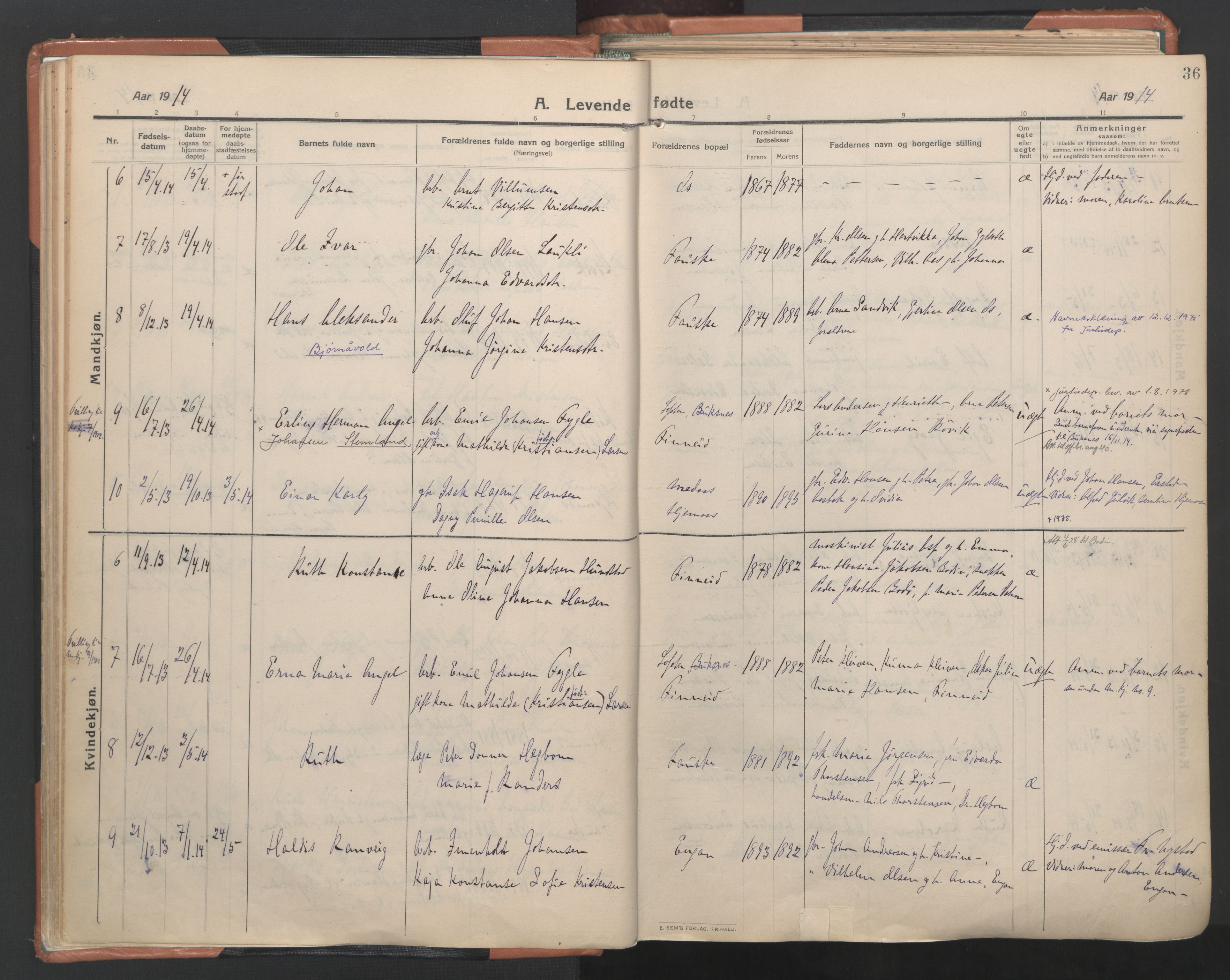 Ministerialprotokoller, klokkerbøker og fødselsregistre - Nordland, AV/SAT-A-1459/849/L0698: Parish register (official) no. 849A09, 1911-1924, p. 36