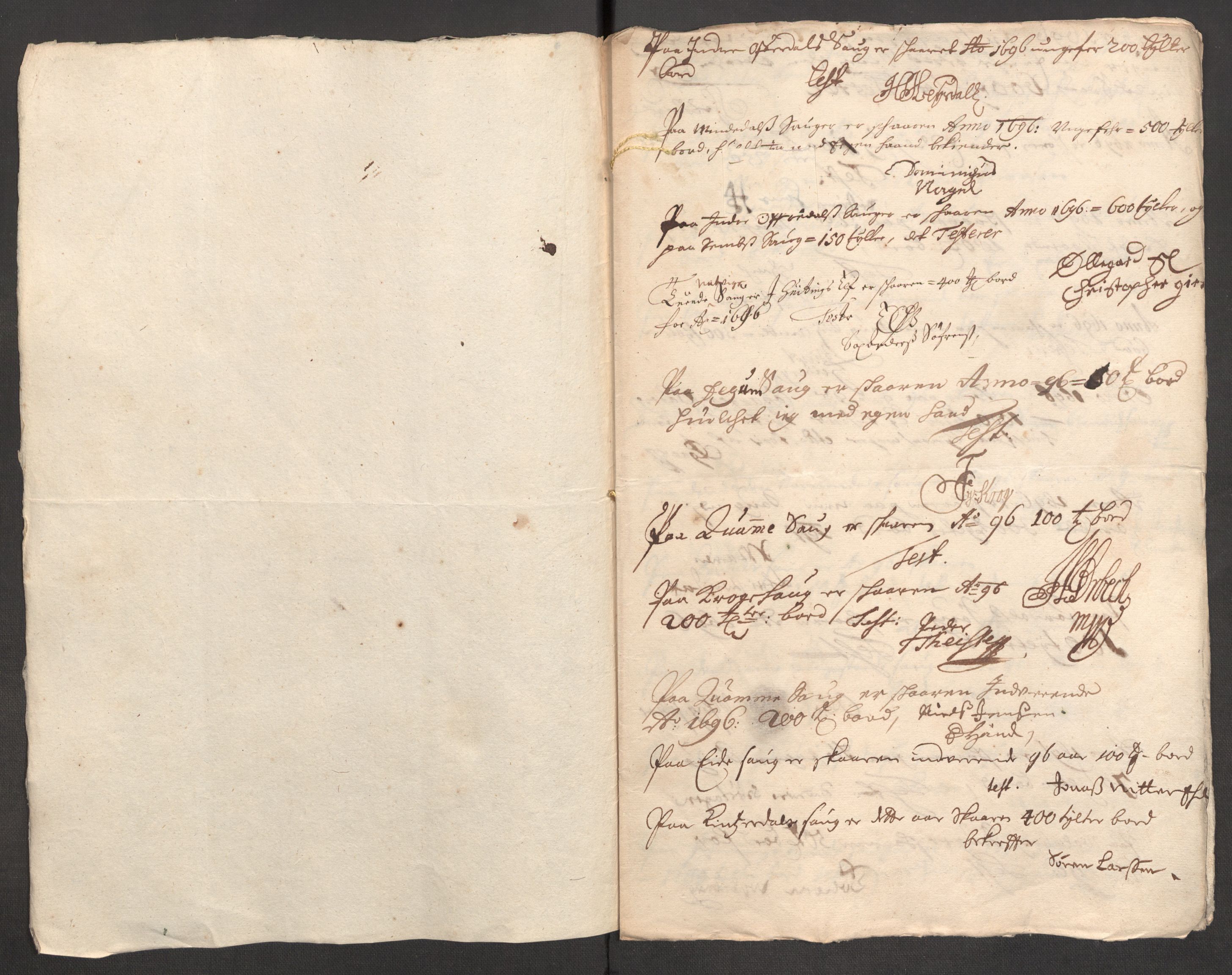 Rentekammeret inntil 1814, Reviderte regnskaper, Fogderegnskap, AV/RA-EA-4092/R52/L3309: Fogderegnskap Sogn, 1696-1697, p. 173