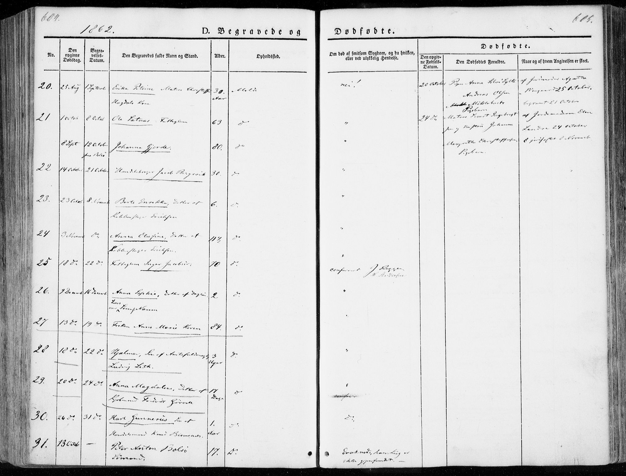 Ministerialprotokoller, klokkerbøker og fødselsregistre - Møre og Romsdal, AV/SAT-A-1454/558/L0689: Parish register (official) no. 558A03, 1843-1872, p. 604-605