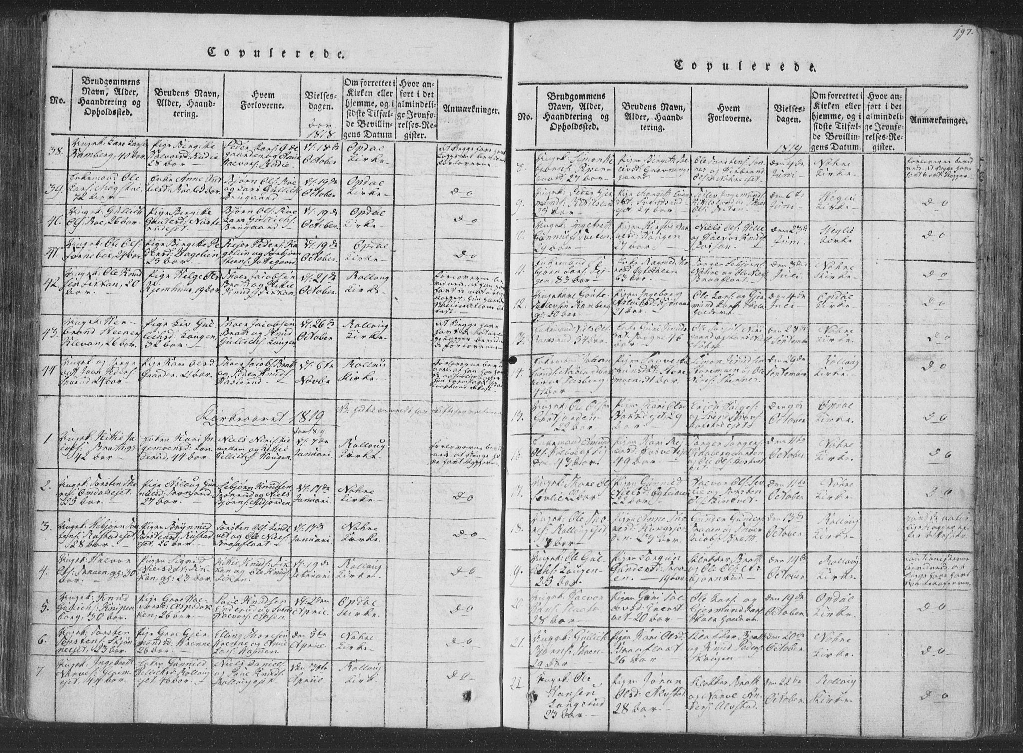 Rollag kirkebøker, AV/SAKO-A-240/F/Fa/L0006: Parish register (official) no. I 6, 1814-1828, p. 197