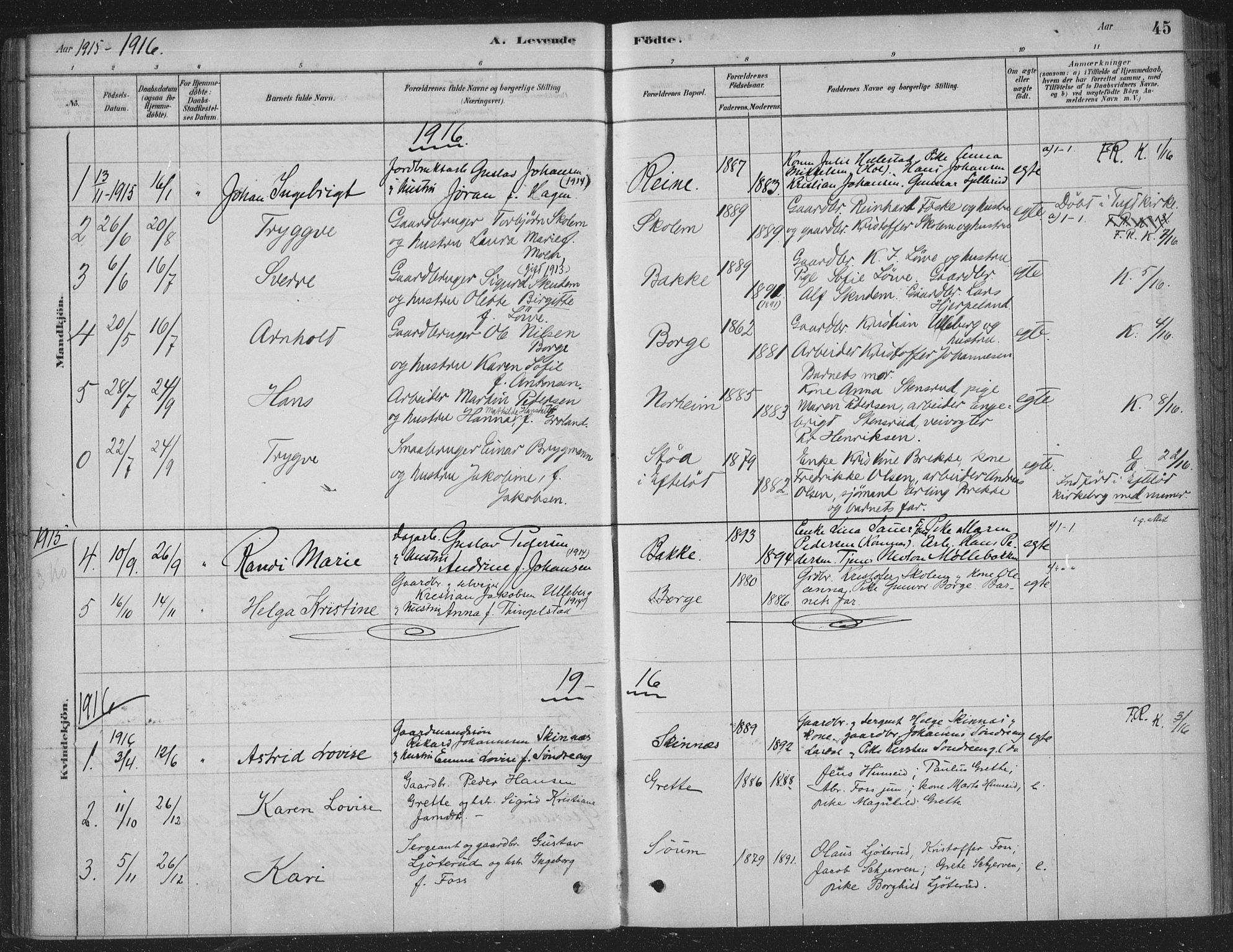Sandsvær kirkebøker, SAKO/A-244/F/Fe/L0001: Parish register (official) no. V 1, 1878-1936, p. 45