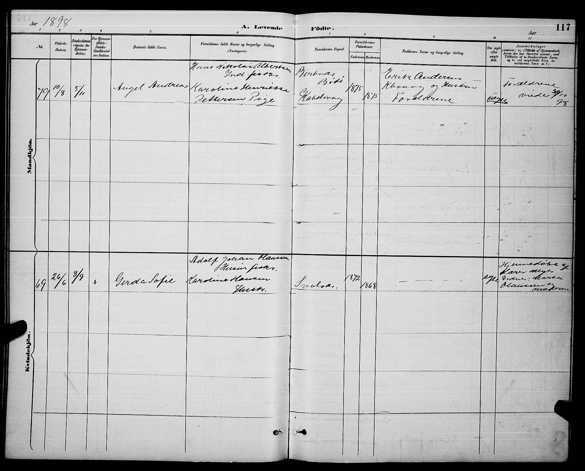 Ministerialprotokoller, klokkerbøker og fødselsregistre - Nordland, AV/SAT-A-1459/874/L1077: Parish register (copy) no. 874C06, 1891-1900, p. 117