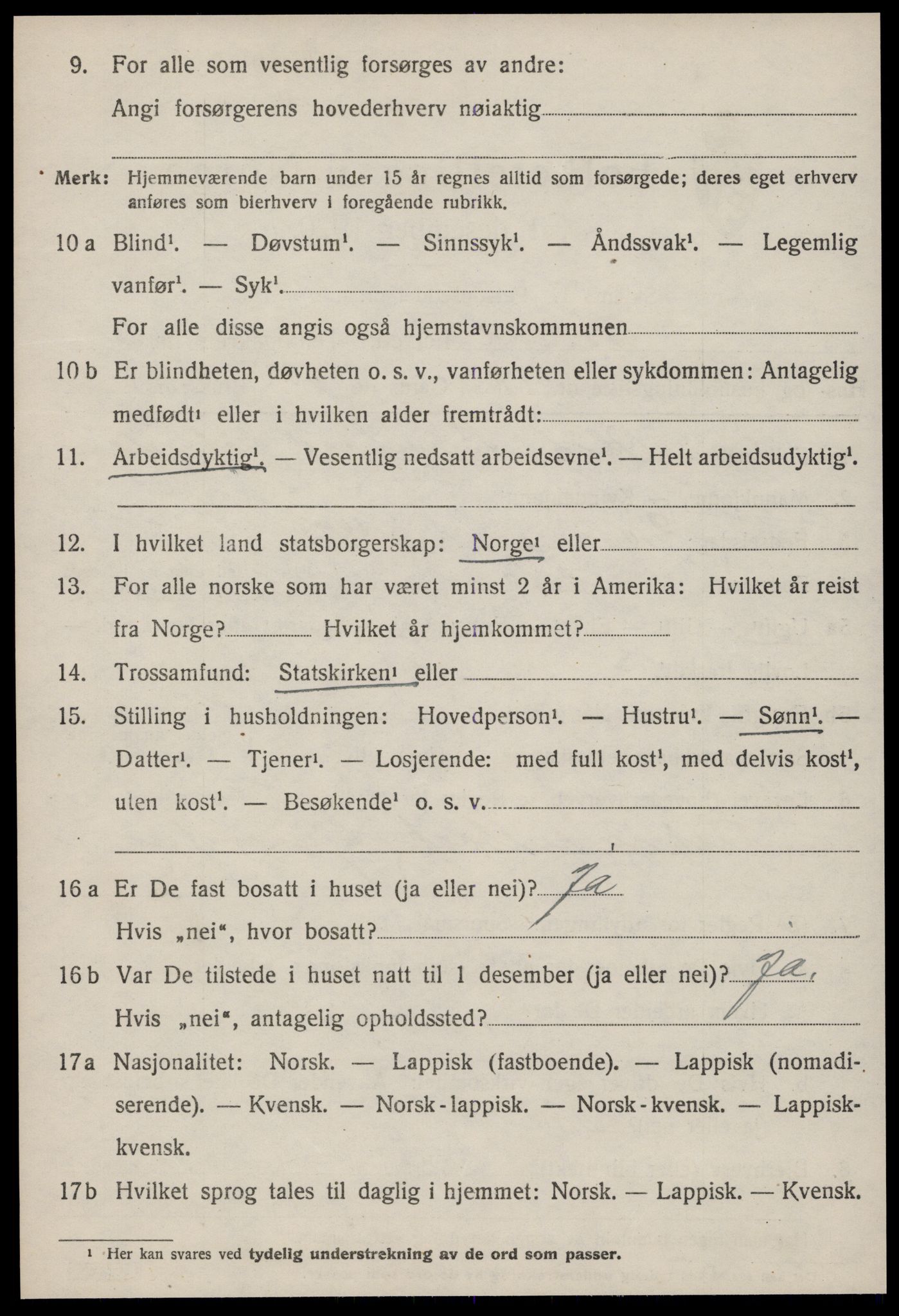 SAT, 1920 census for Ørland, 1920, p. 2640