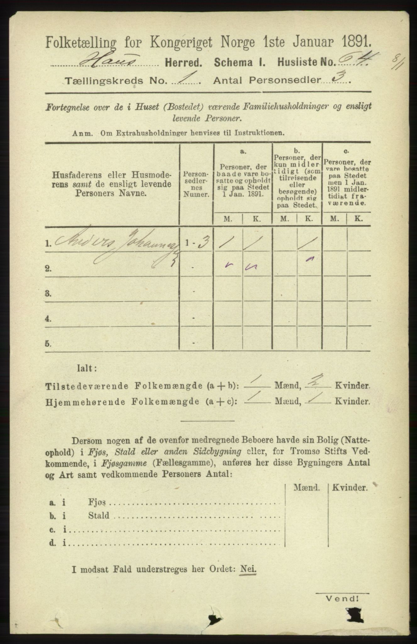 RA, 1891 census for 1250 Haus, 1891, p. 97