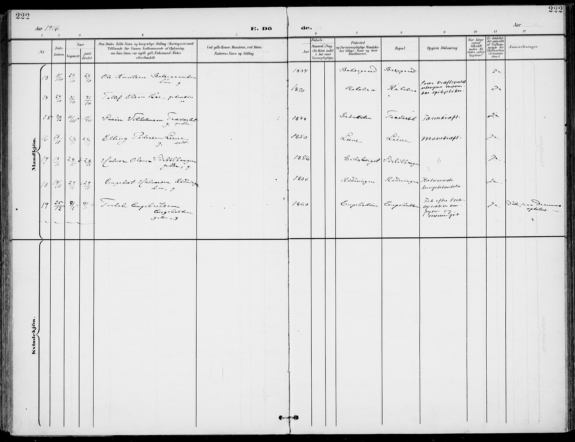 Gol kirkebøker, AV/SAKO-A-226/F/Fa/L0006: Parish register (official) no. I 6, 1901-1918, p. 222