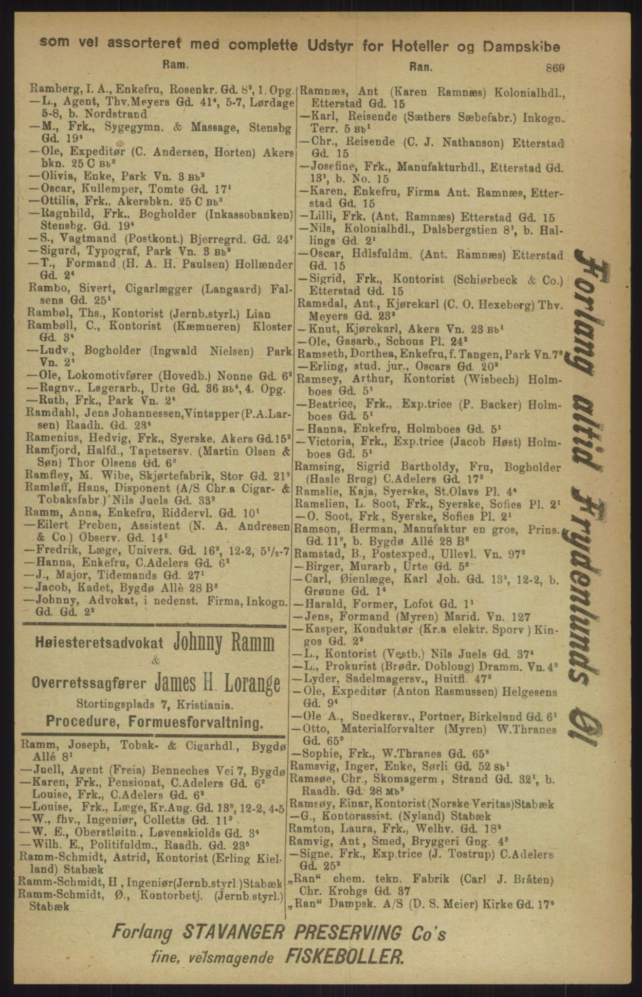 Kristiania/Oslo adressebok, PUBL/-, 1911, p. 869