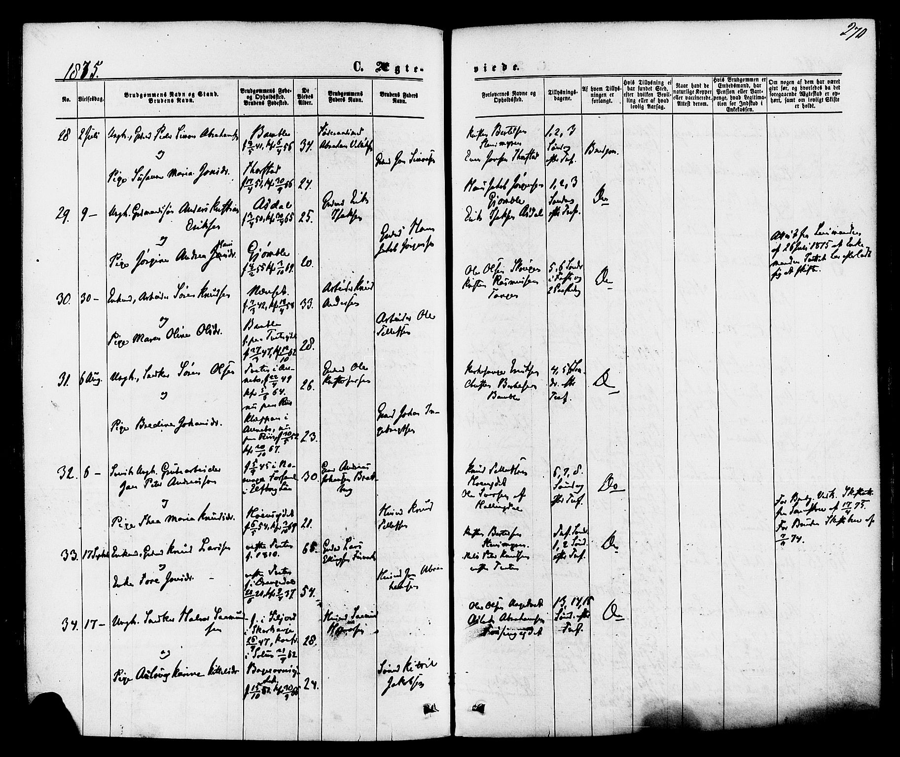Bamble kirkebøker, SAKO/A-253/F/Fa/L0006: Parish register (official) no. I 6, 1869-1877, p. 270