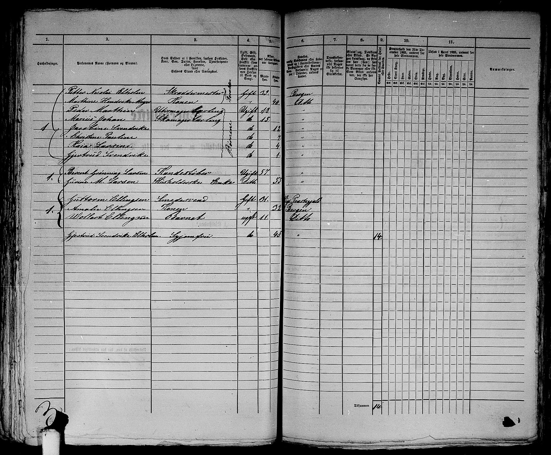 RA, 1865 census for Bergen, 1865, p. 3385