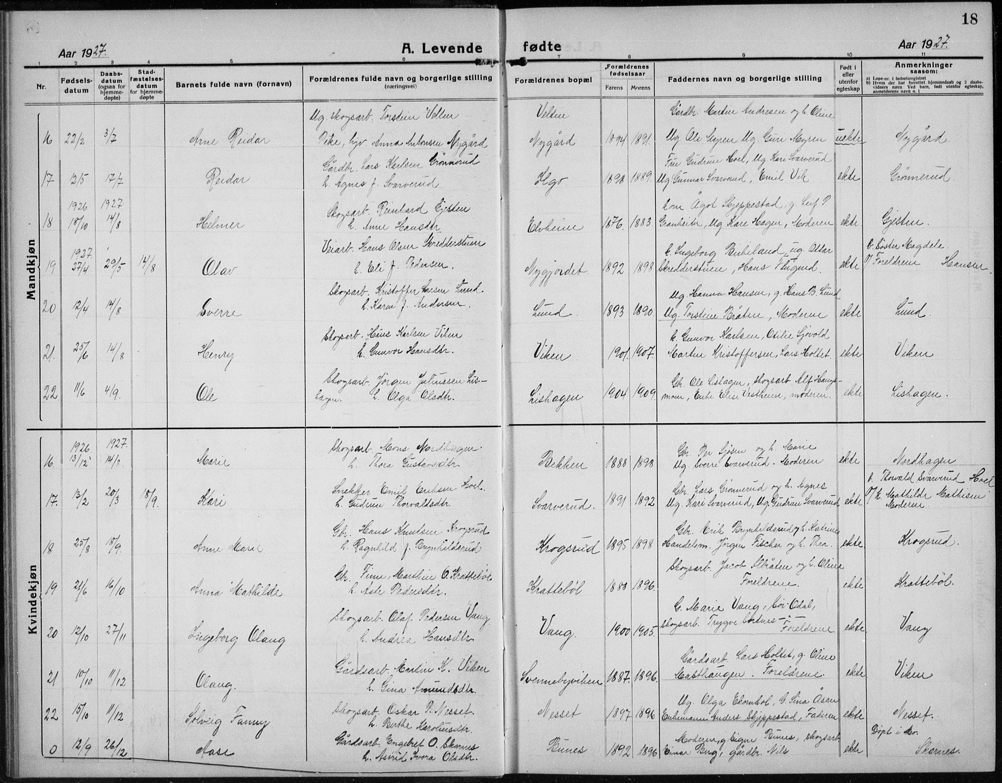 Nord-Odal prestekontor, AV/SAH-PREST-032/H/Ha/Hab/L0005: Parish register (copy) no. 5, 1924-1938, p. 18