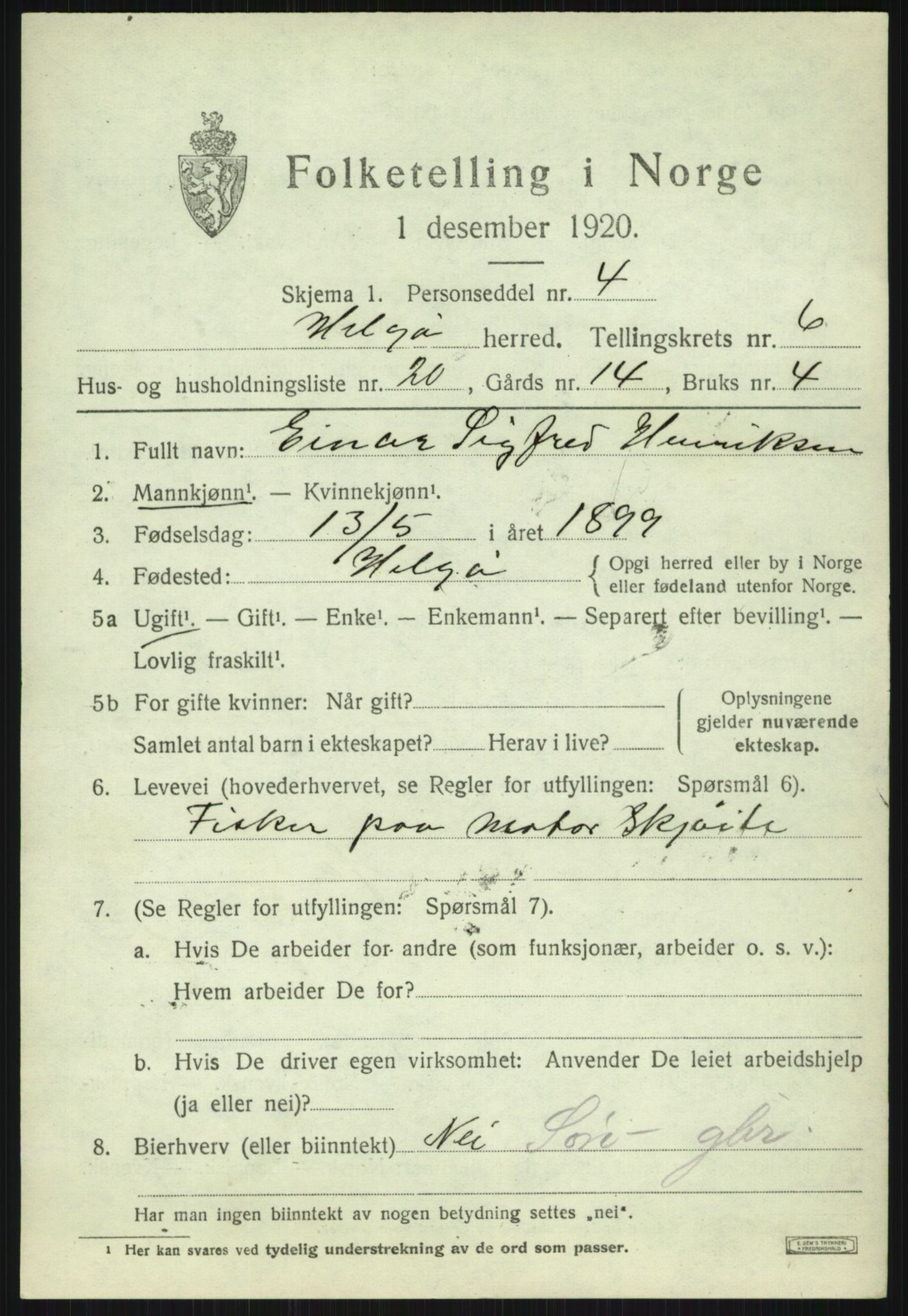 SATØ, 1920 census for Helgøy, 1920, p. 2494