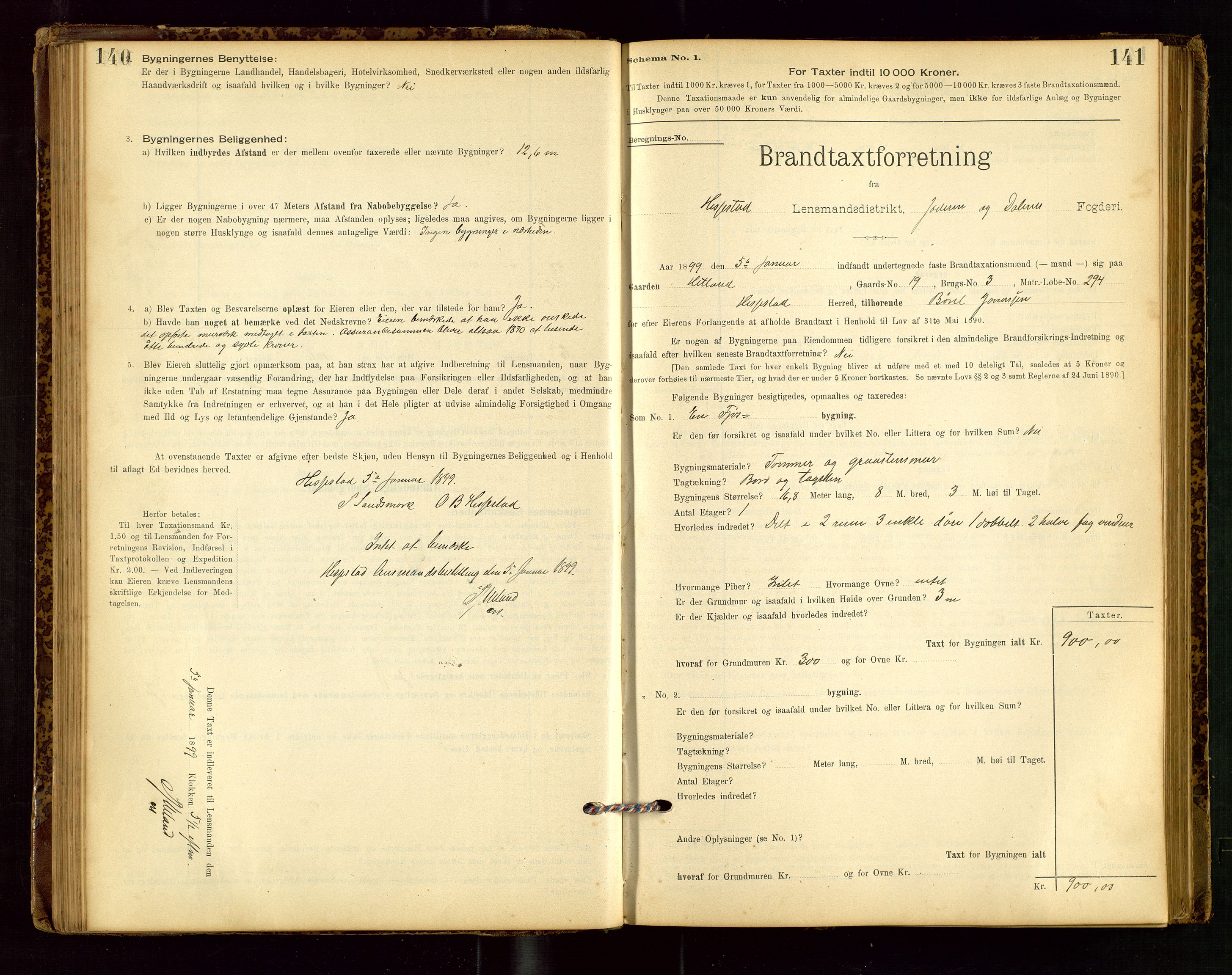 Heskestad lensmannskontor, SAST/A-100304/Gob/L0001: "Brandtaxationsprotokol", 1894-1915, p. 140-141