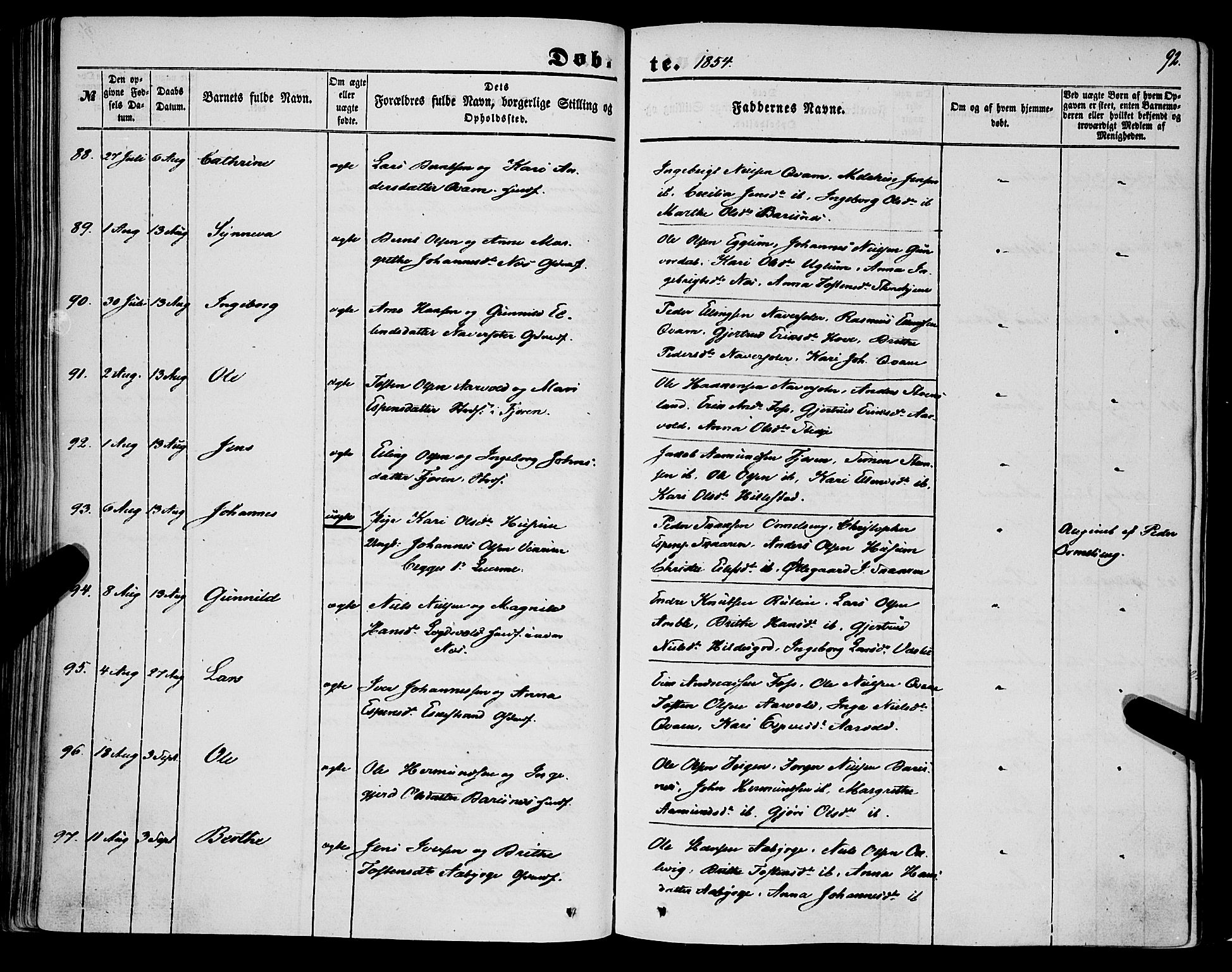 Sogndal sokneprestembete, AV/SAB-A-81301/H/Haa/Haaa/L0012I: Parish register (official) no. A 12I, 1847-1859, p. 92