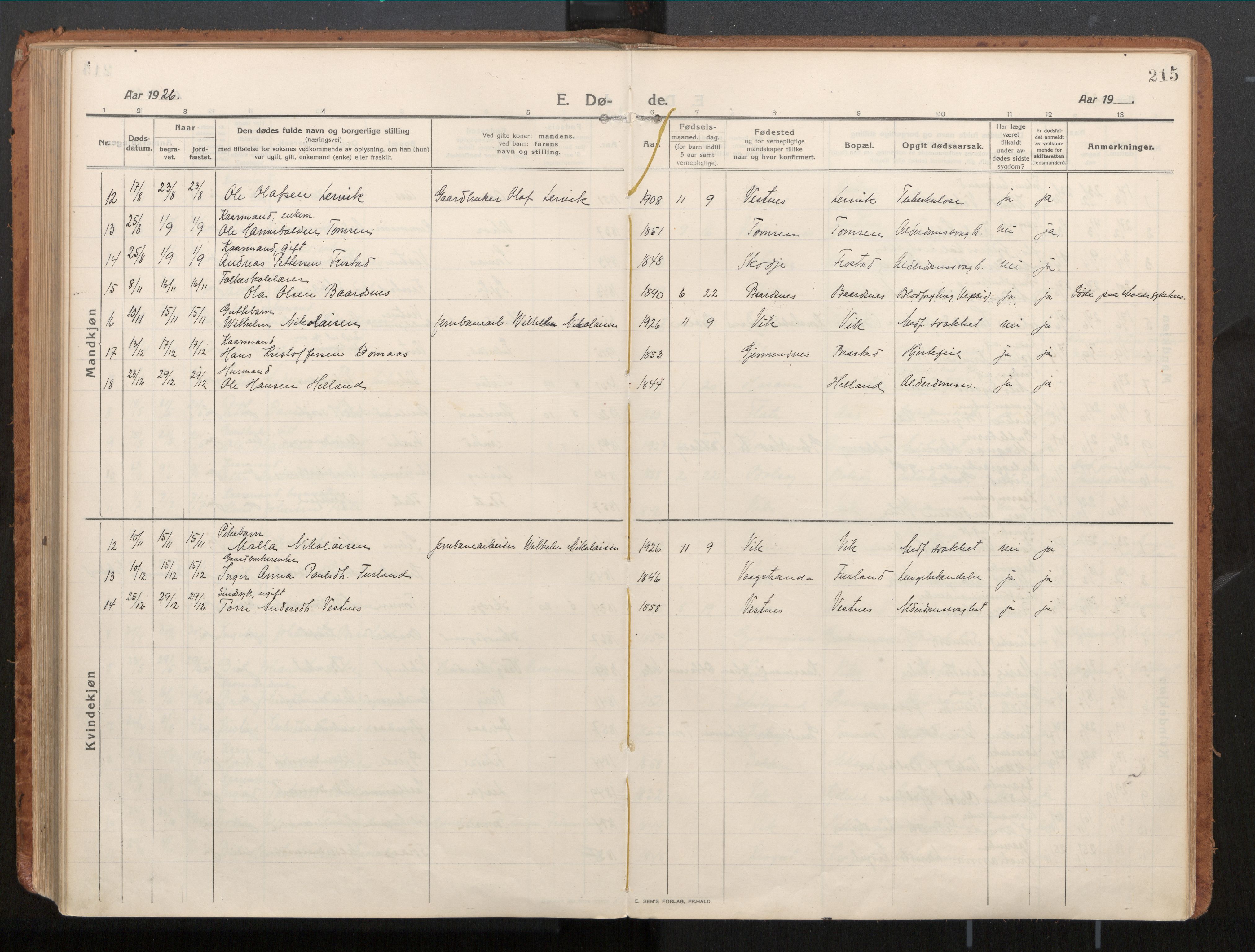 Ministerialprotokoller, klokkerbøker og fødselsregistre - Møre og Romsdal, AV/SAT-A-1454/539/L0534a: Parish register (official) no. 539A08, 1912-1935, p. 215