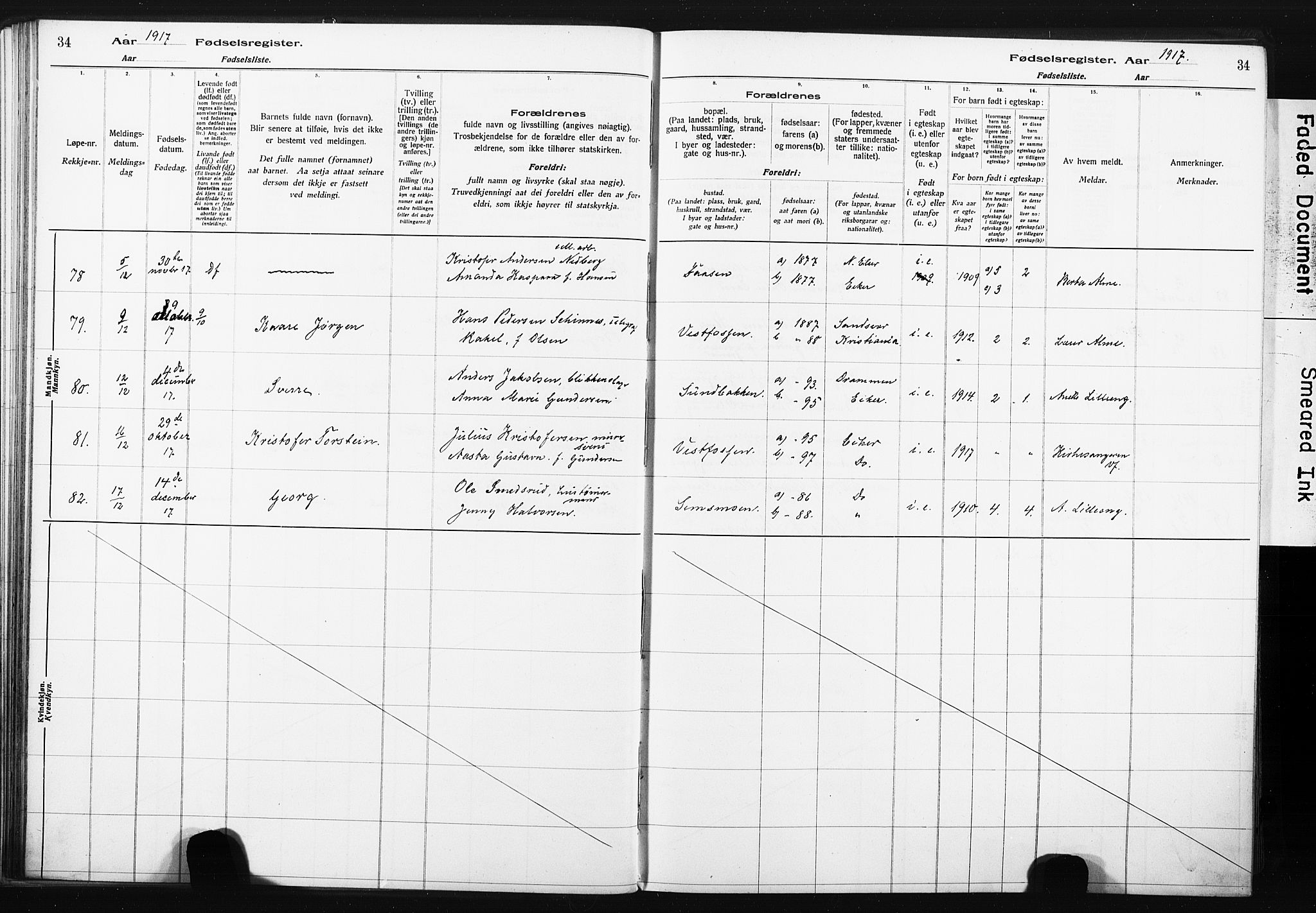 Eiker kirkebøker, AV/SAKO-A-4/J/Ja/L0001: Birth register no. I 1, 1916-1927, p. 34