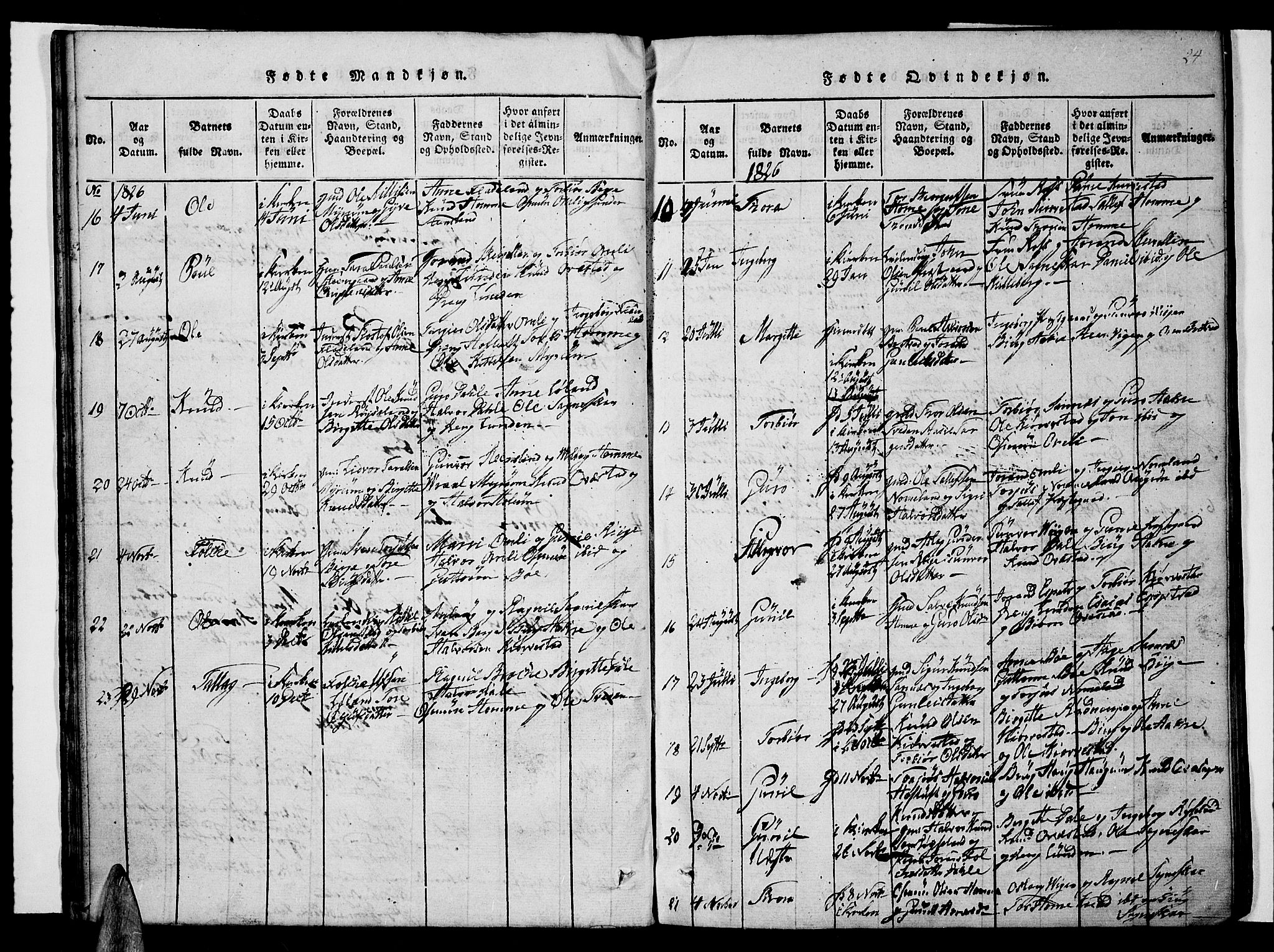 Valle sokneprestkontor, AV/SAK-1111-0044/F/Fb/Fbc/L0001: Parish register (copy) no. B 1 /1, 1816-1829, p. 24