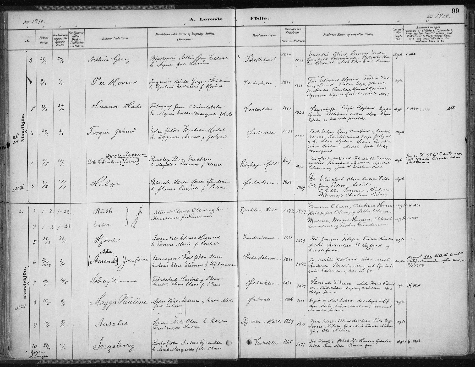 Tvedestrand sokneprestkontor, AV/SAK-1111-0042/F/Fa/L0001: Parish register (official) no. A 1, 1885-1916, p. 99