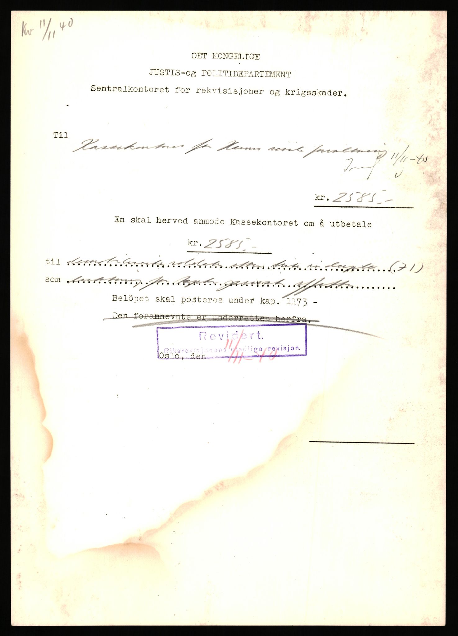 Justisdepartementet, Oppgjørsavdelingen, AV/RA-S-1056/G/Ga/L0012/0001: -- / Anvisningslister for utbetalinger i effektsaker, 1940-1942, p. 645