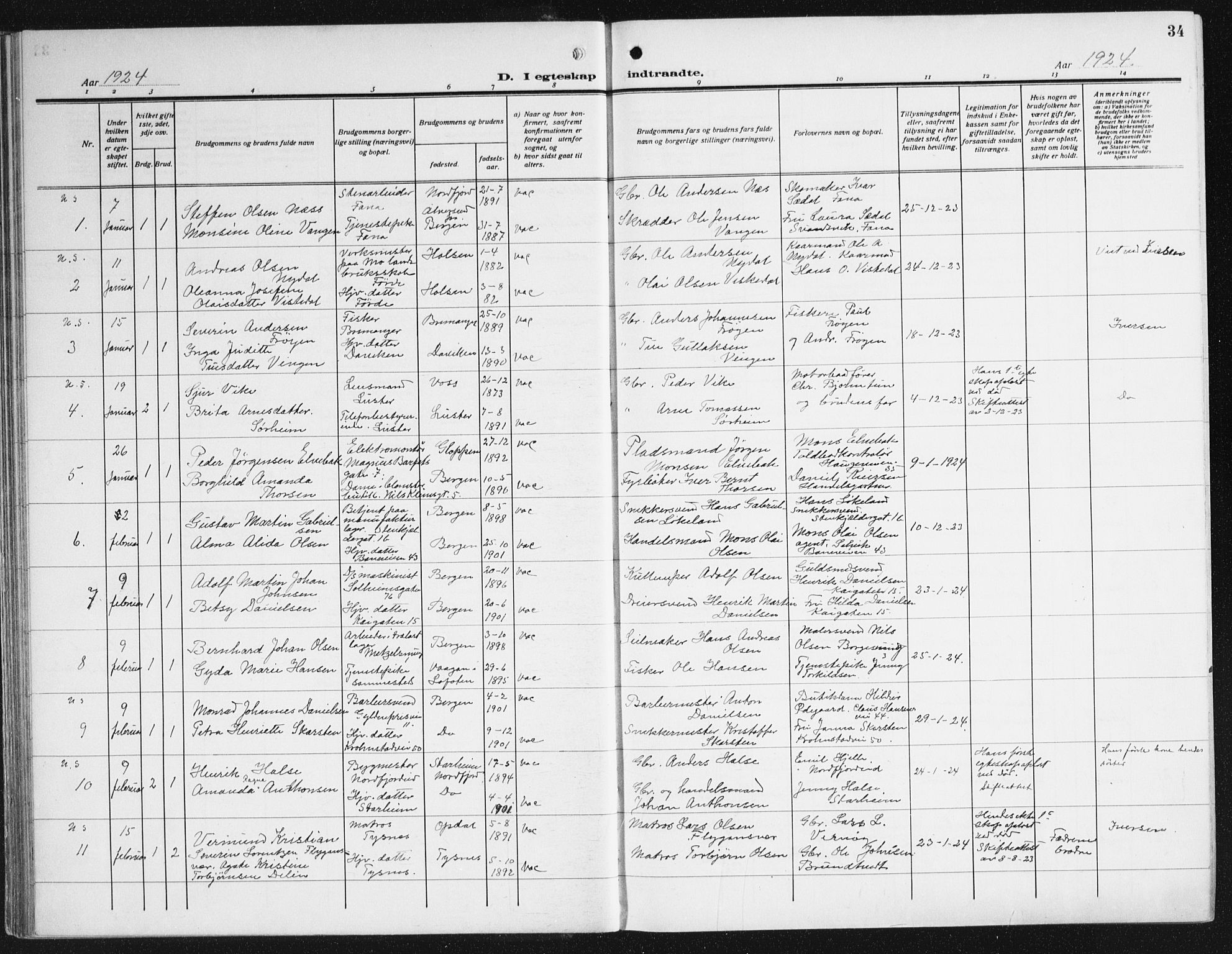 Domkirken sokneprestembete, AV/SAB-A-74801/H/Haa/L0039: Parish register (official) no. D 6, 1921-1937, p. 34