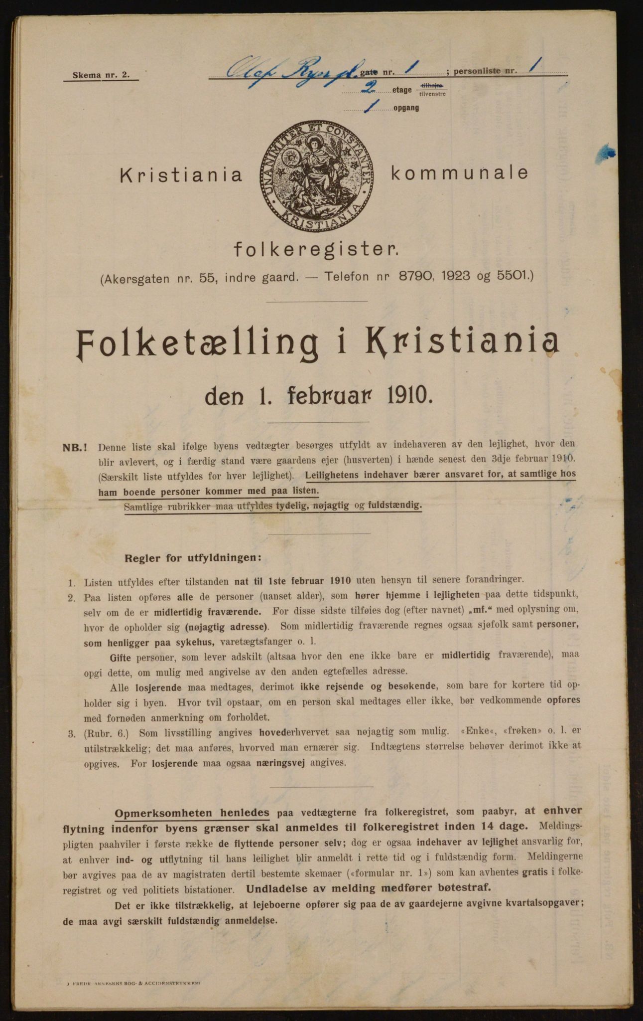 OBA, Municipal Census 1910 for Kristiania, 1910, p. 72296