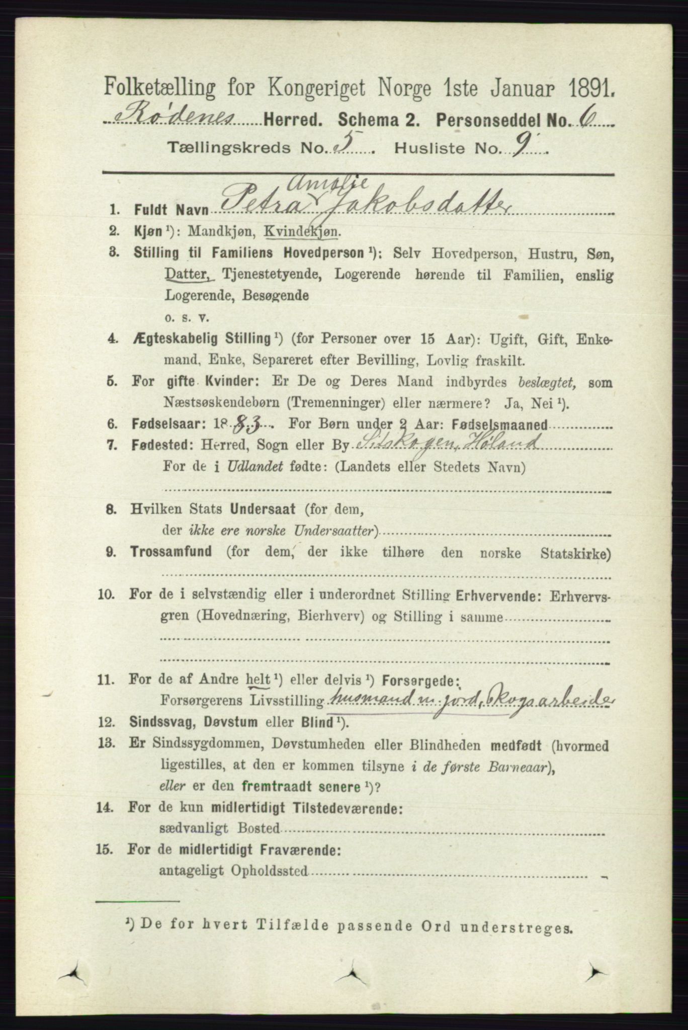 RA, 1891 census for 0120 Rødenes, 1891, p. 2140