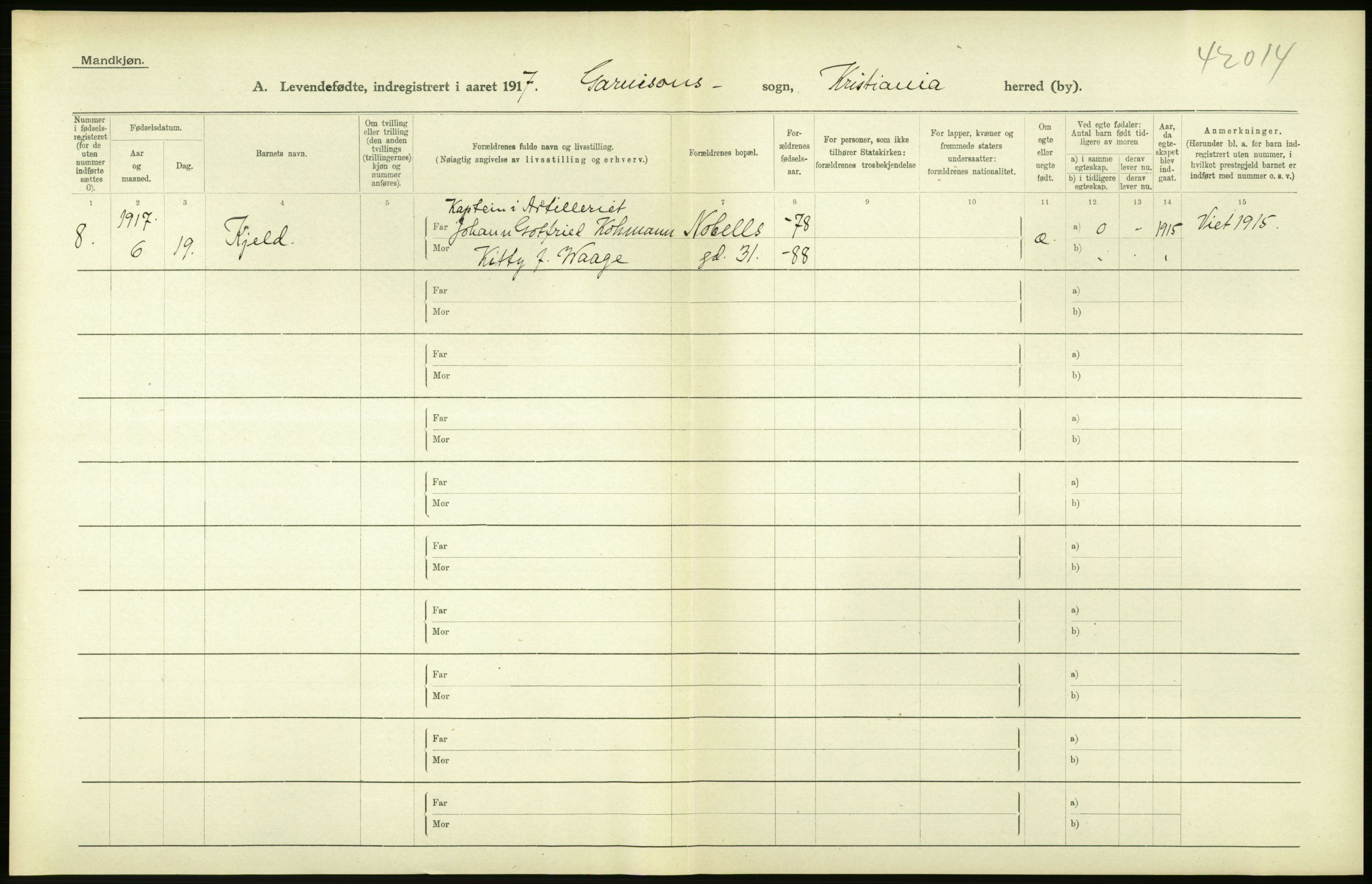 Statistisk sentralbyrå, Sosiodemografiske emner, Befolkning, RA/S-2228/D/Df/Dfb/Dfbg/L0007: Kristiania: Levendefødte menn og kvinner., 1917, p. 56