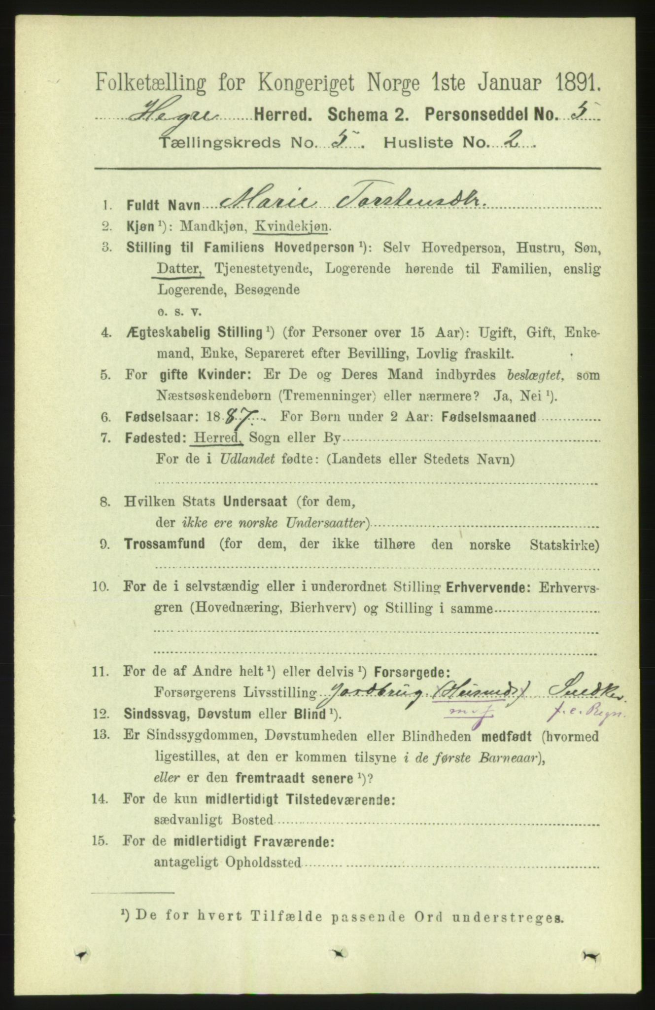 RA, 1891 census for 1712 Hegra, 1891, p. 2019