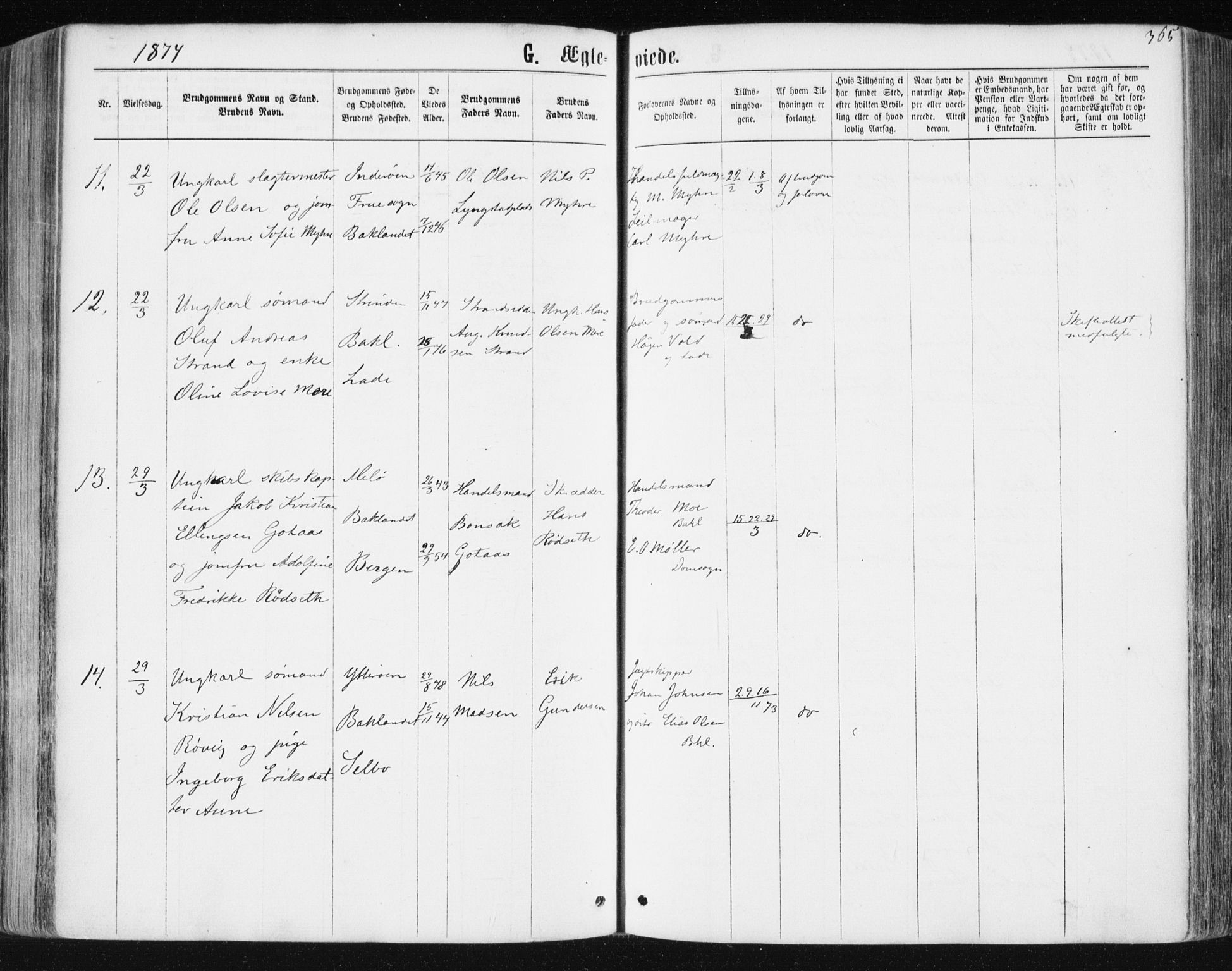 Ministerialprotokoller, klokkerbøker og fødselsregistre - Sør-Trøndelag, SAT/A-1456/604/L0186: Parish register (official) no. 604A07, 1866-1877, p. 365