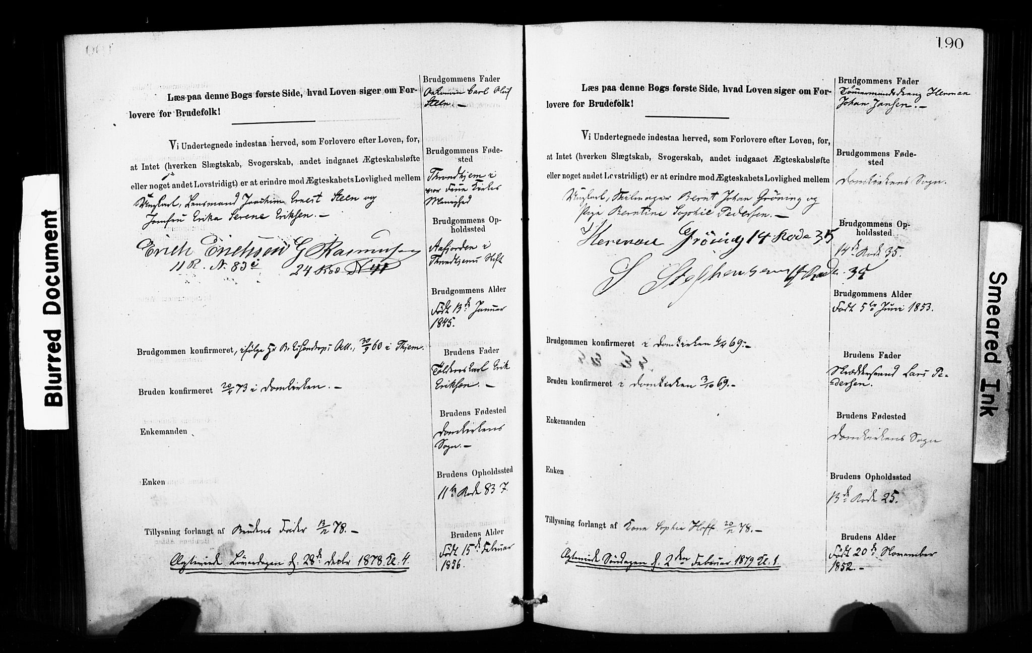 Domkirken sokneprestembete, AV/SAB-A-74801: Best man's statements no. II.5.8, 1876-1882, p. 190