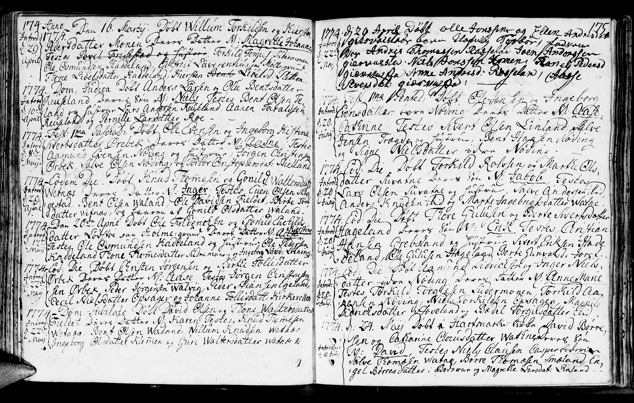 Holum sokneprestkontor, AV/SAK-1111-0022/F/Fa/Faa/L0002: Parish register (official) no. A 2, 1756-1780, p. 174-175