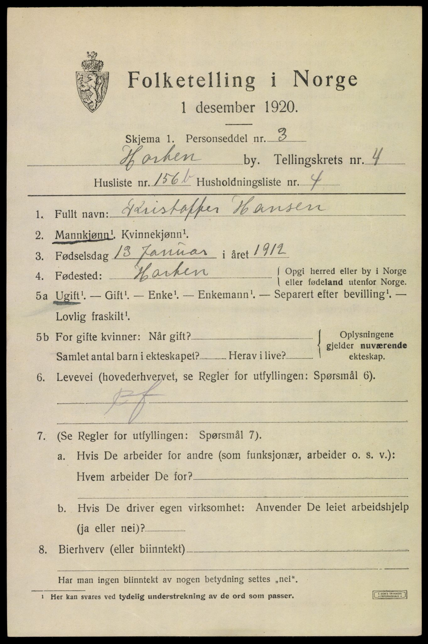 SAKO, 1920 census for Horten, 1920, p. 19293