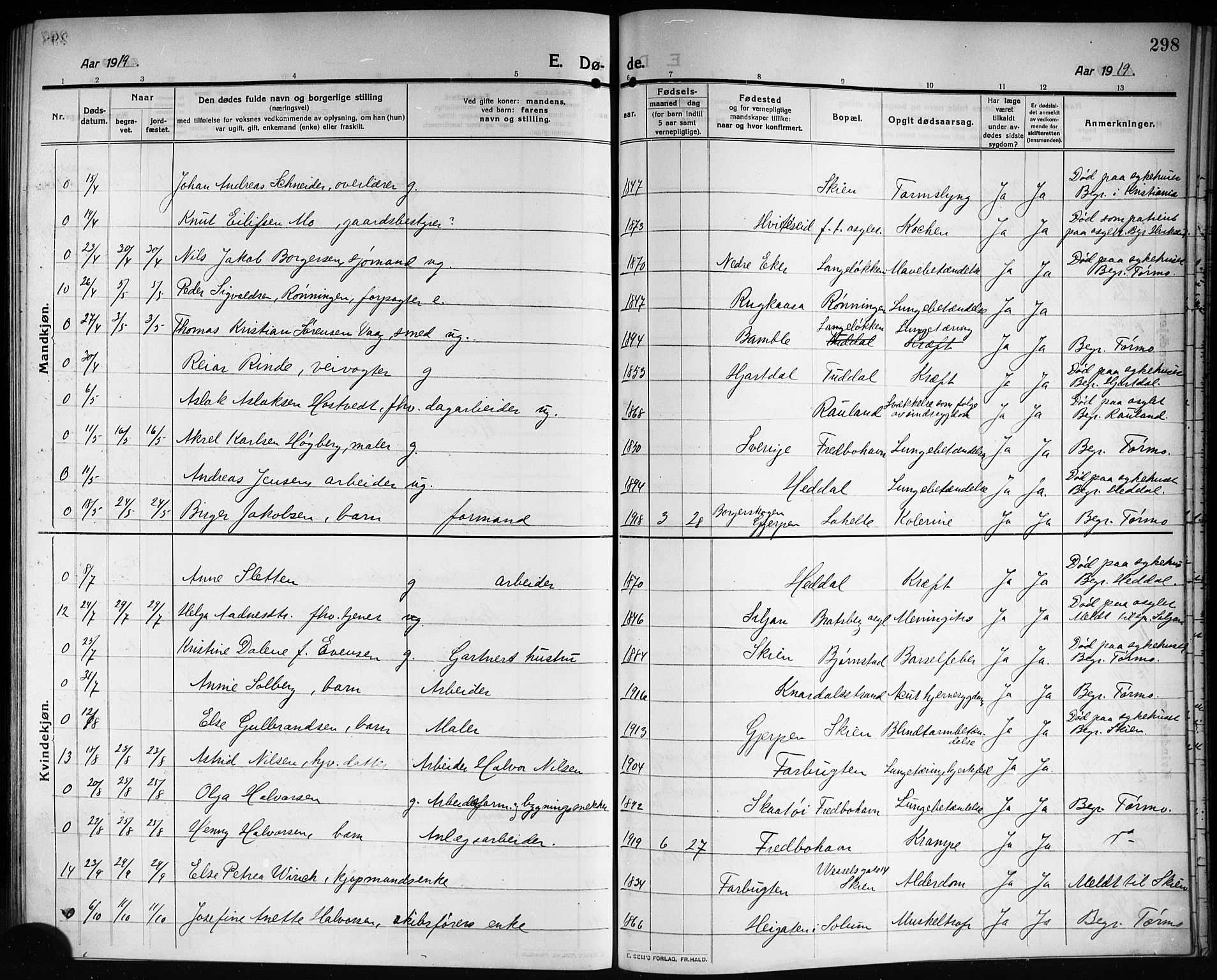 Solum kirkebøker, AV/SAKO-A-306/G/Ga/L0009: Parish register (copy) no. I 9, 1909-1922, p. 298