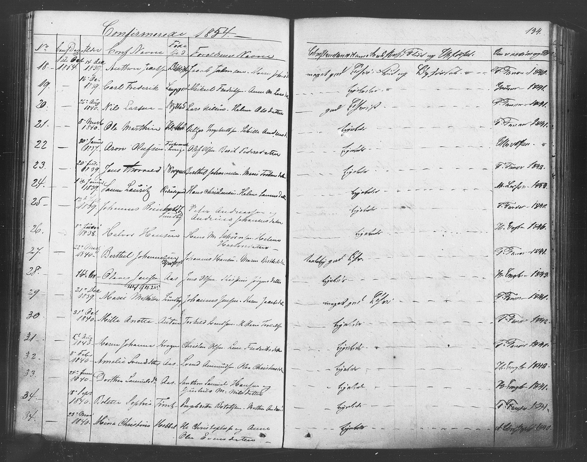 Vestby prestekontor Kirkebøker, AV/SAO-A-10893/F/Fa/L0007: Parish register (official) no. I 7, 1850-1862, p. 134