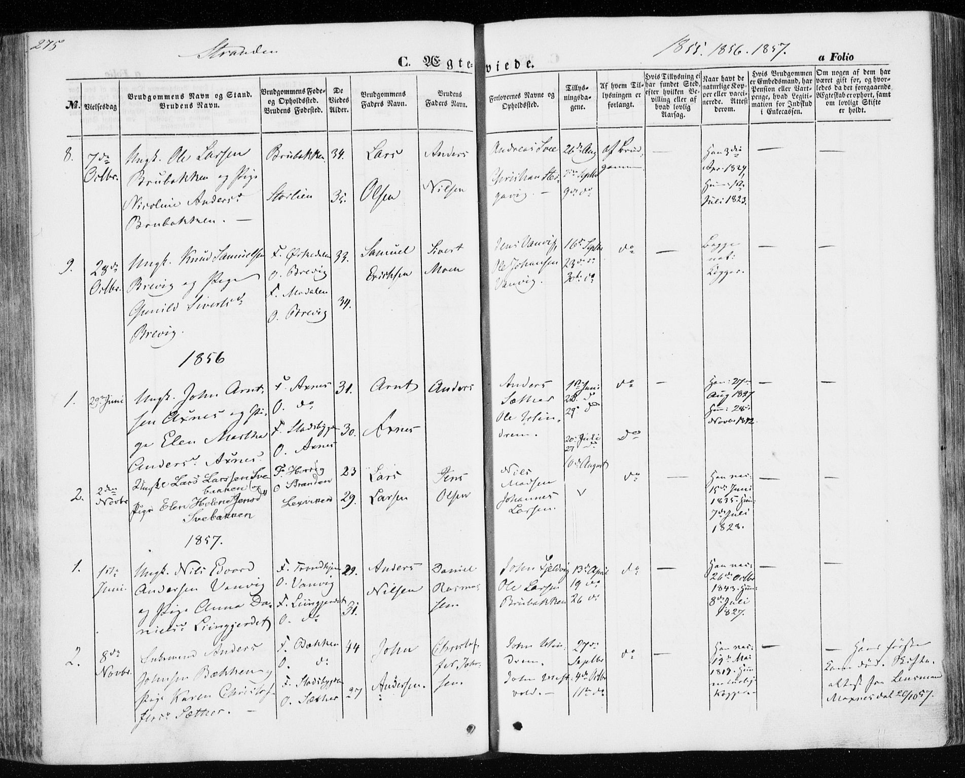 Ministerialprotokoller, klokkerbøker og fødselsregistre - Nord-Trøndelag, AV/SAT-A-1458/701/L0008: Parish register (official) no. 701A08 /2, 1854-1863, p. 275