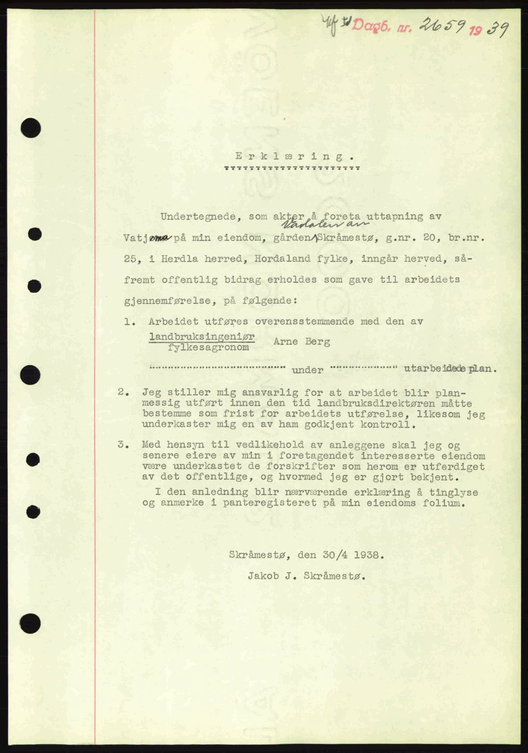 Nordhordland sorenskrivar, SAB/A-2901/1/G/Gb/Gbf/L0010: Mortgage book no. A10, 1939-1940, Diary no: : 2659/1939