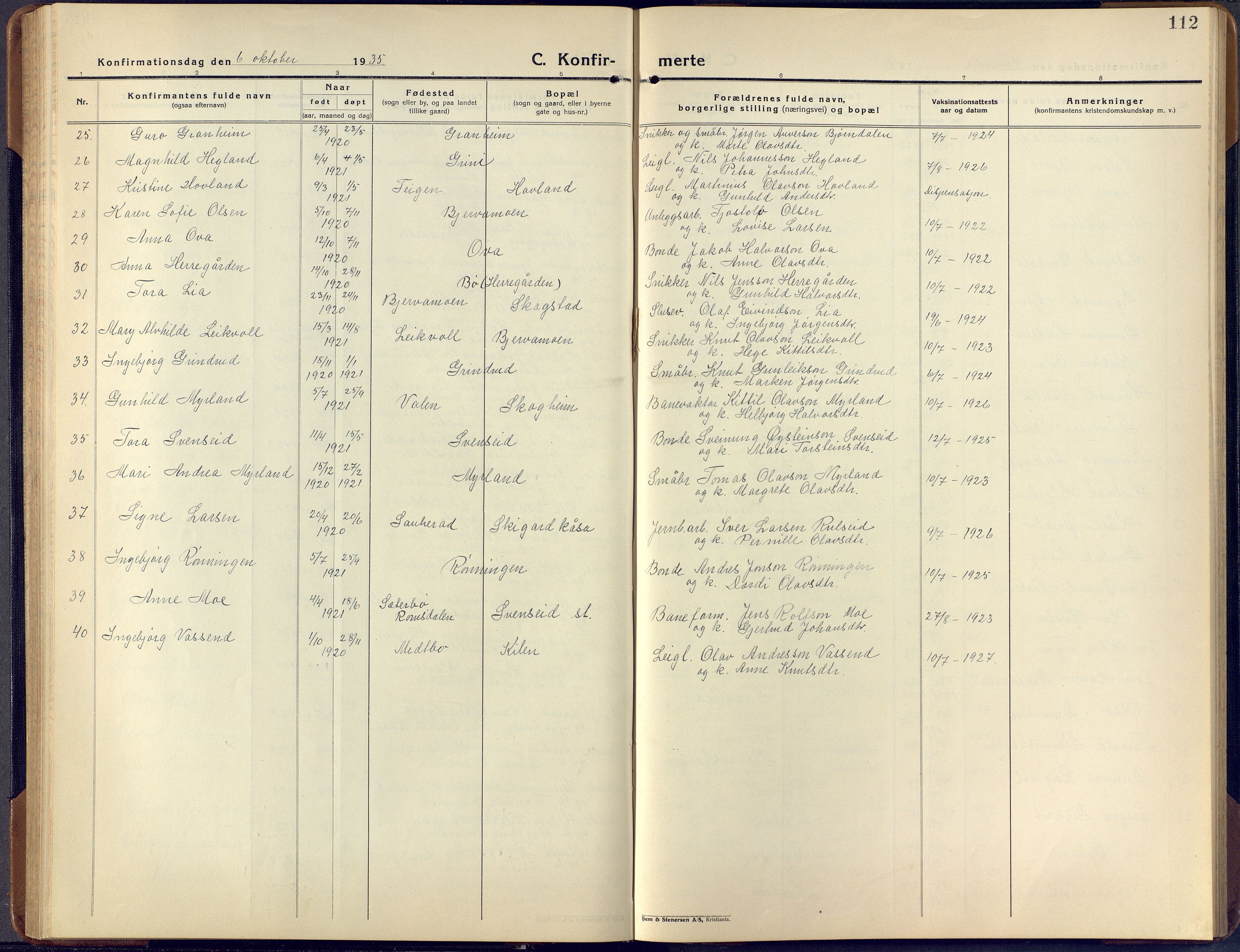 Lunde kirkebøker, SAKO/A-282/F/Fa/L0006: Parish register (official) no. I 6, 1922-1940, p. 112