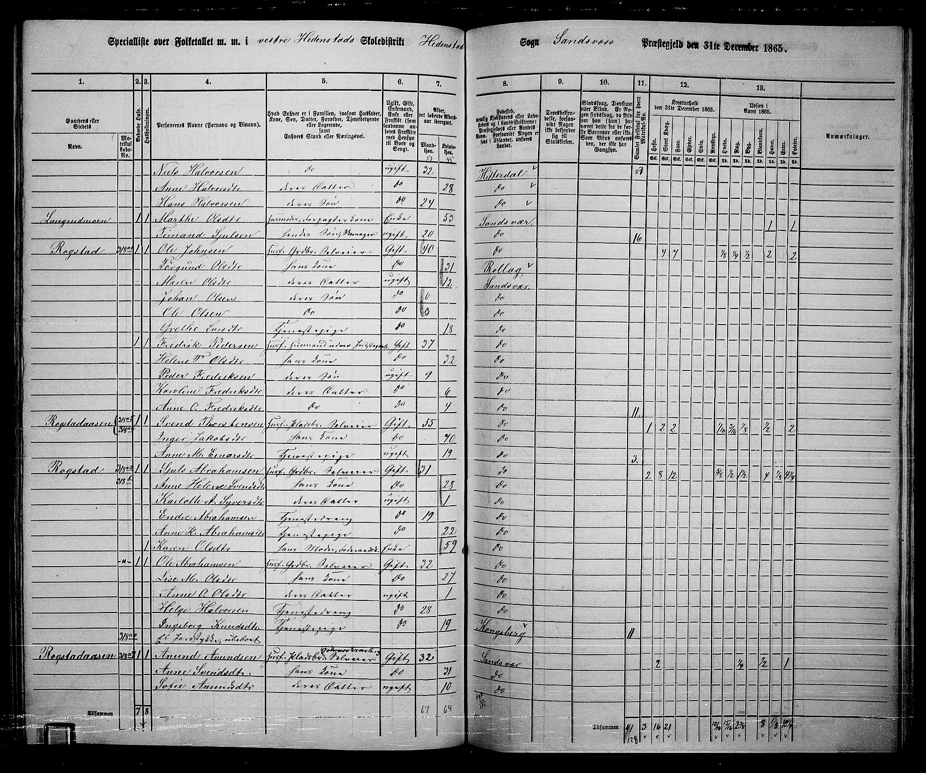 RA, 1865 census for Sandsvær, 1865, p. 123