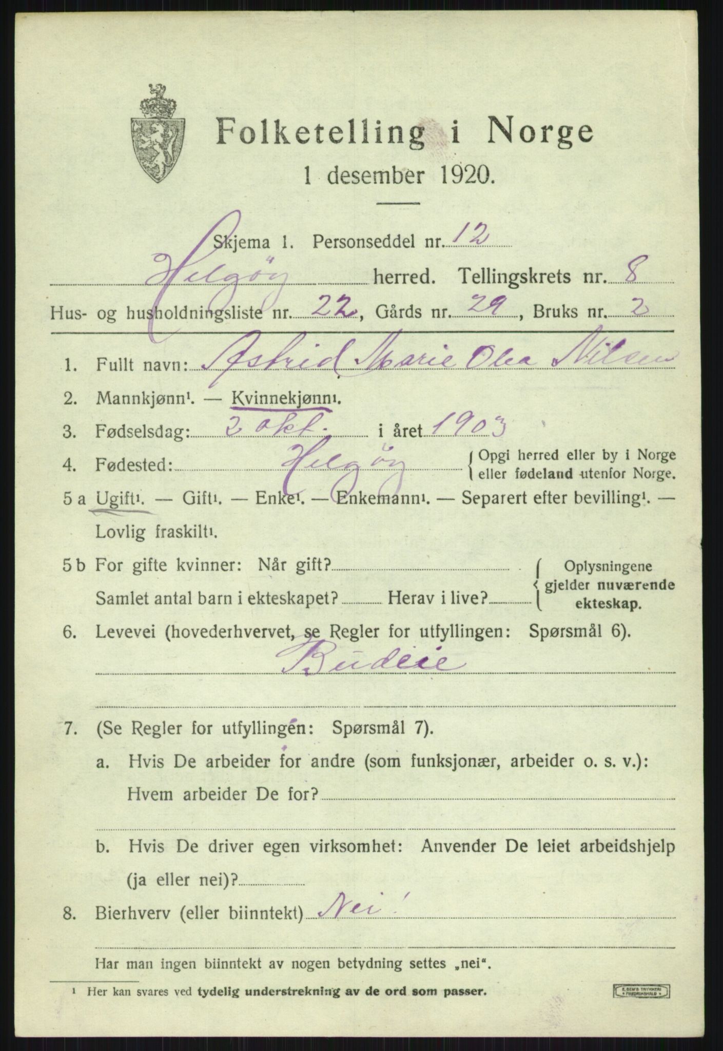SATØ, 1920 census for Helgøy, 1920, p. 3188
