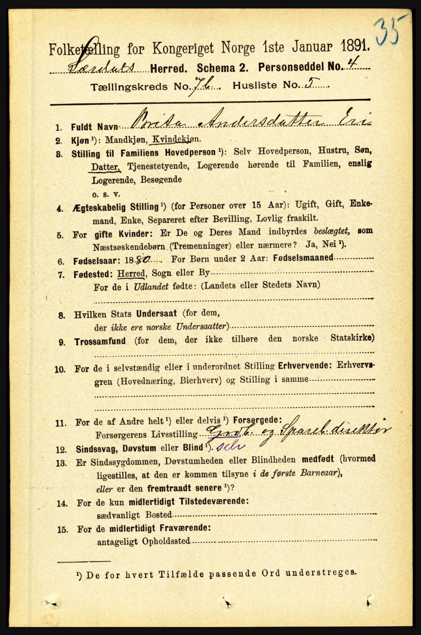 RA, 1891 census for 1422 Lærdal, 1891, p. 1162