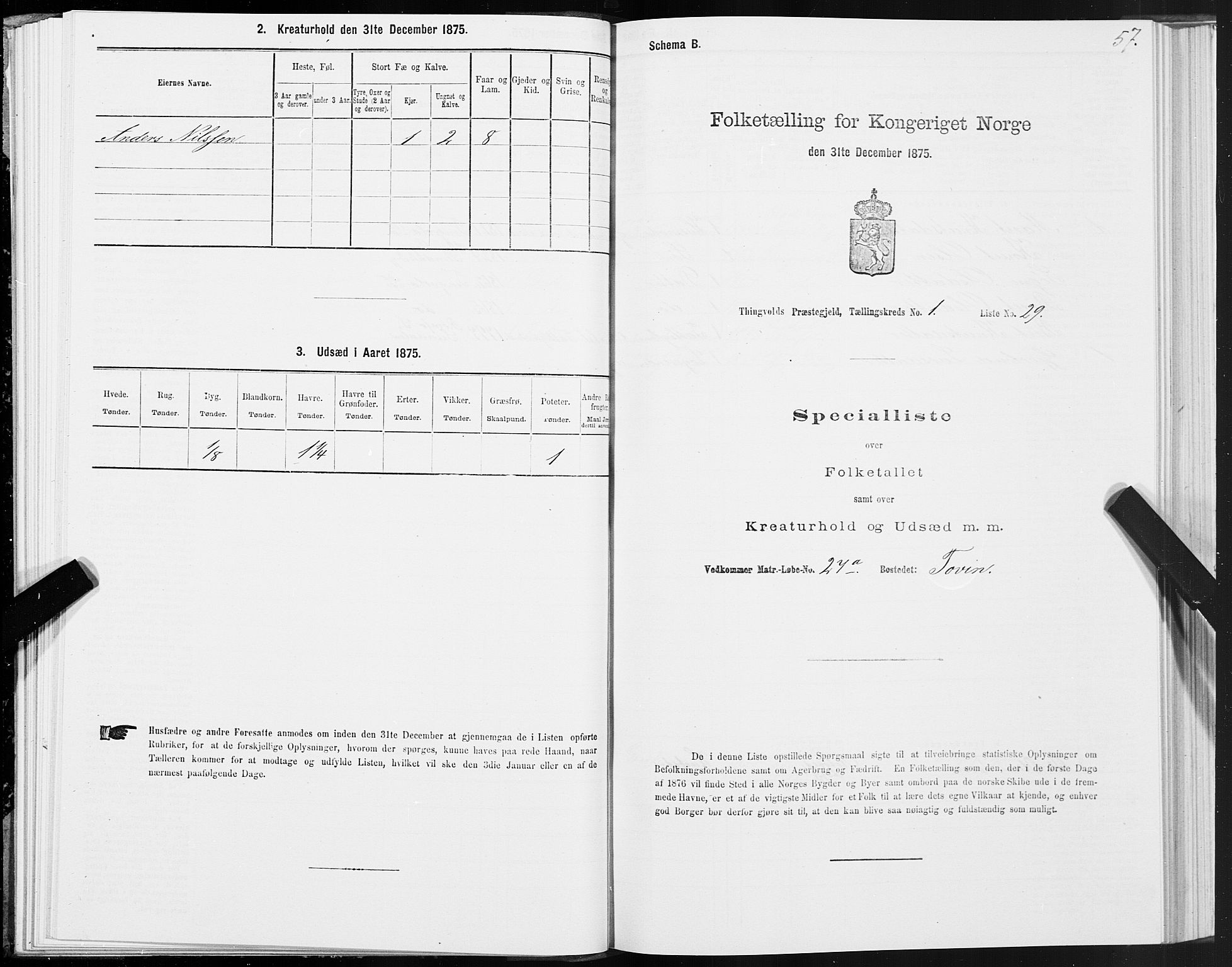 SAT, 1875 census for 1560P Tingvoll, 1875, p. 1057