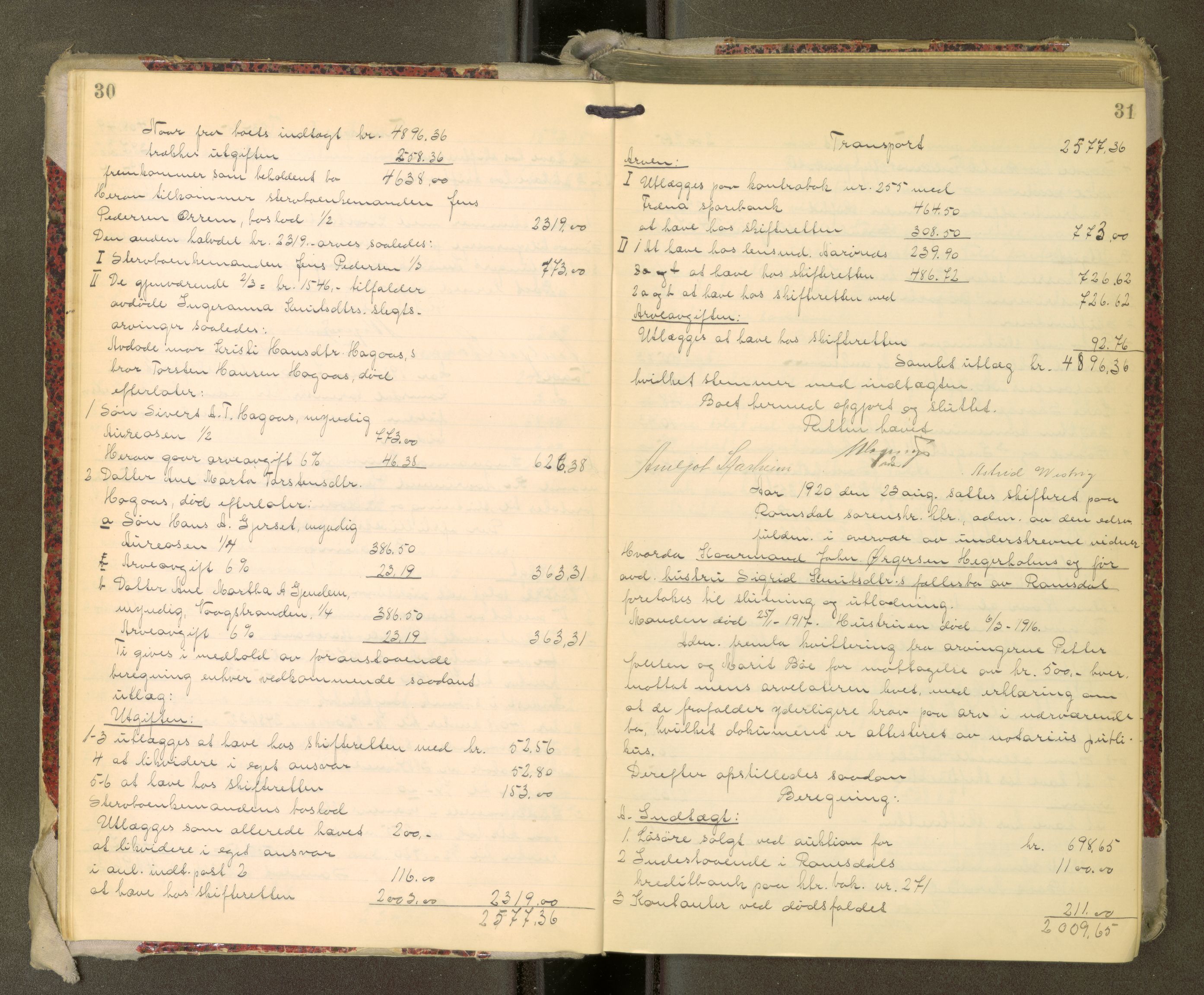 Romsdal sorenskriveri, AV/SAT-A-4149/1/3/3A/L0022: Skifteutlodnings Protokoll, 1920-1924, p. 30-31