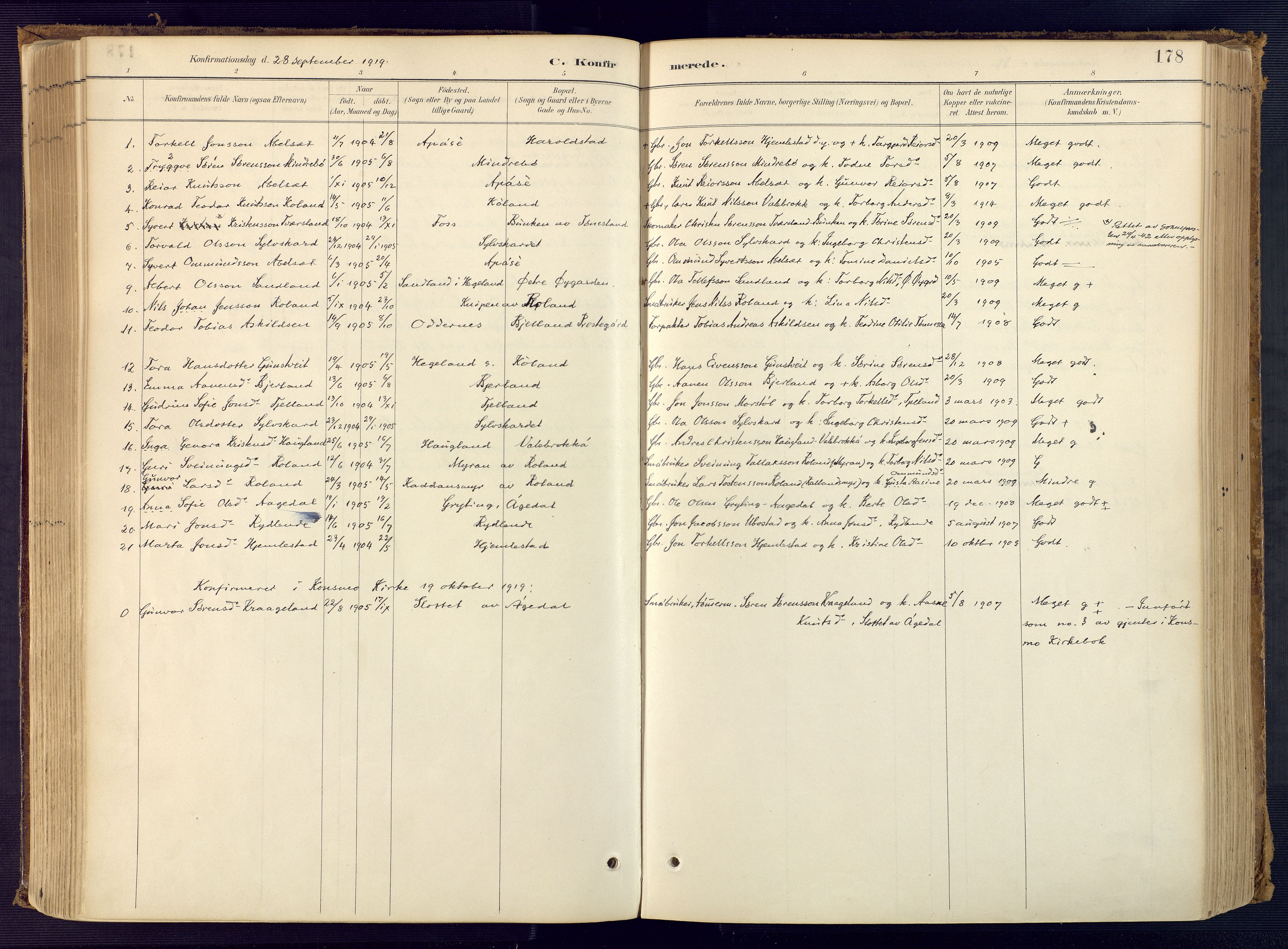 Bjelland sokneprestkontor, SAK/1111-0005/F/Fa/Faa/L0004: Parish register (official) no. A 4, 1887-1923, p. 178