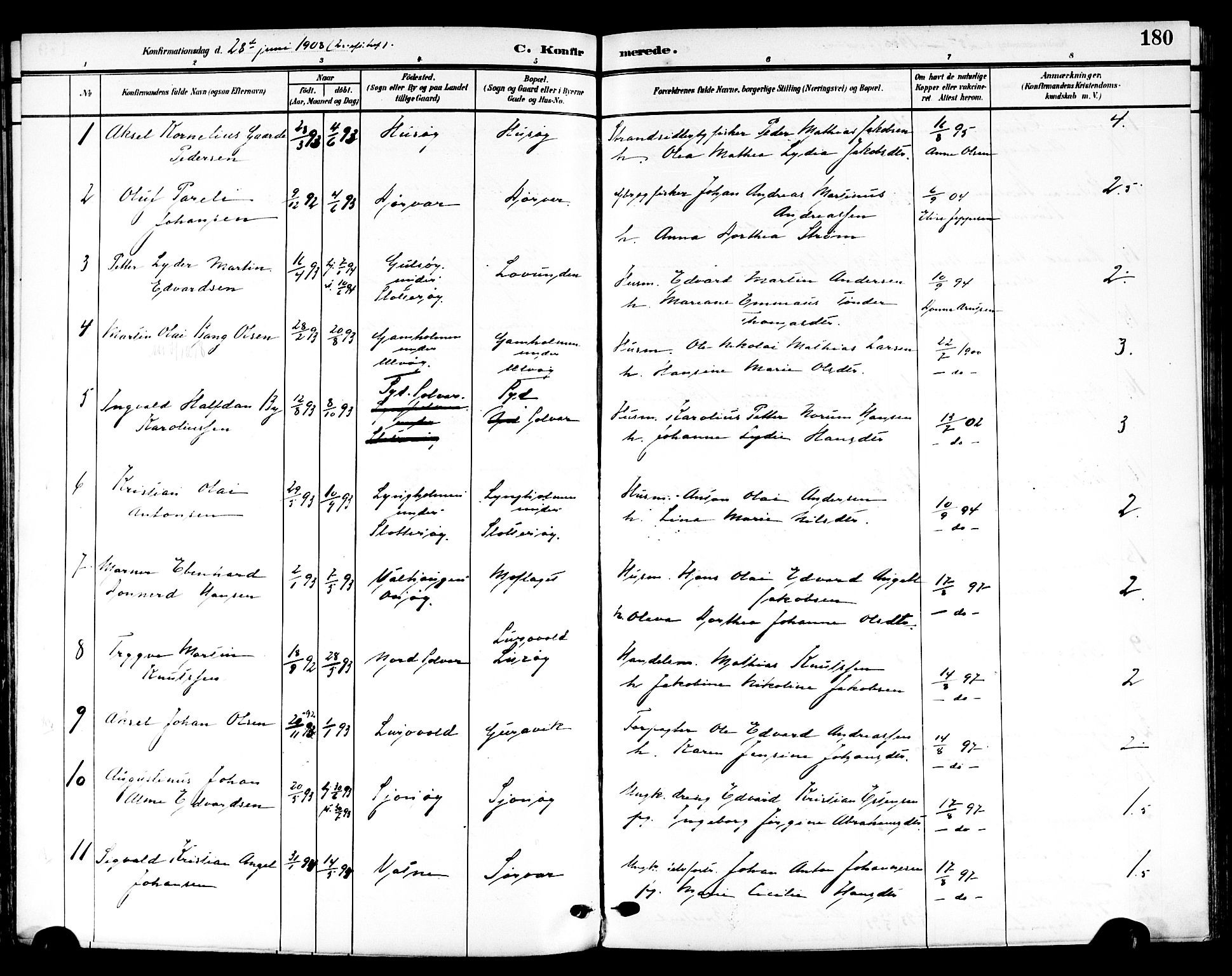 Ministerialprotokoller, klokkerbøker og fødselsregistre - Nordland, SAT/A-1459/839/L0569: Parish register (official) no. 839A06, 1903-1922, p. 180