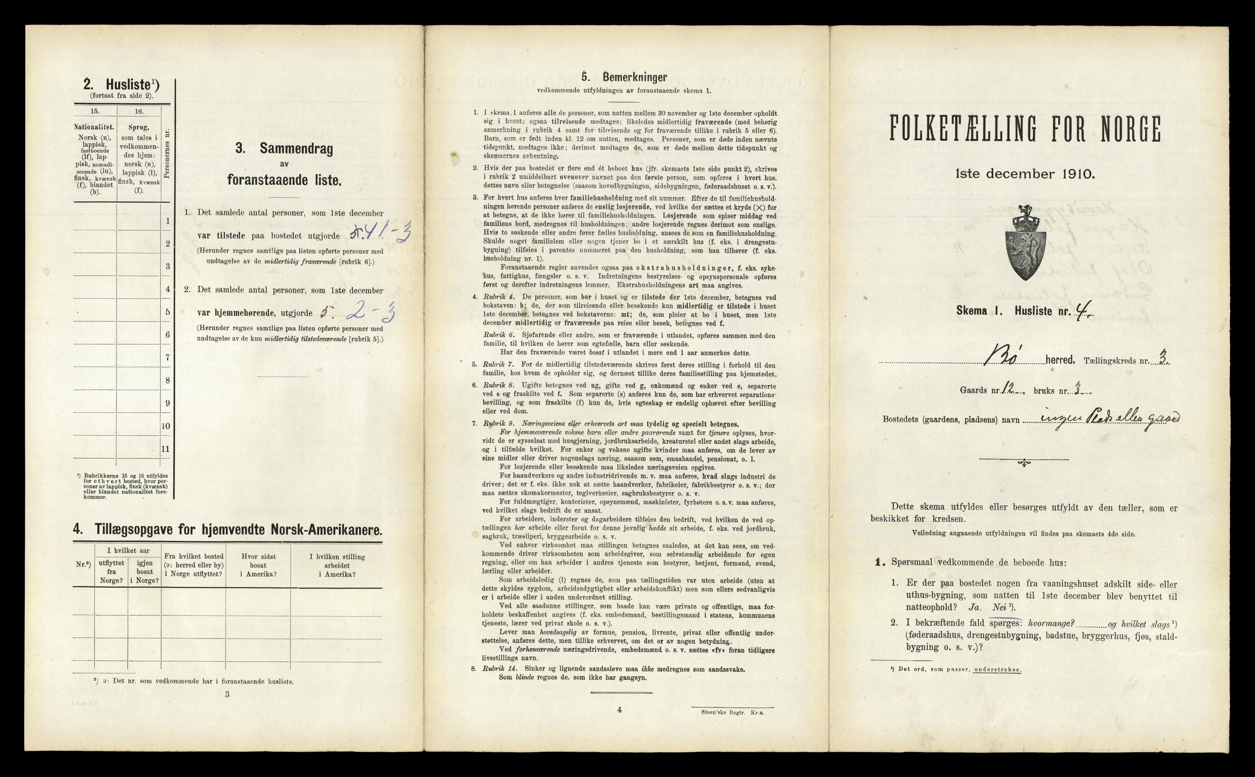 RA, 1910 census for Bø, 1910, p. 315