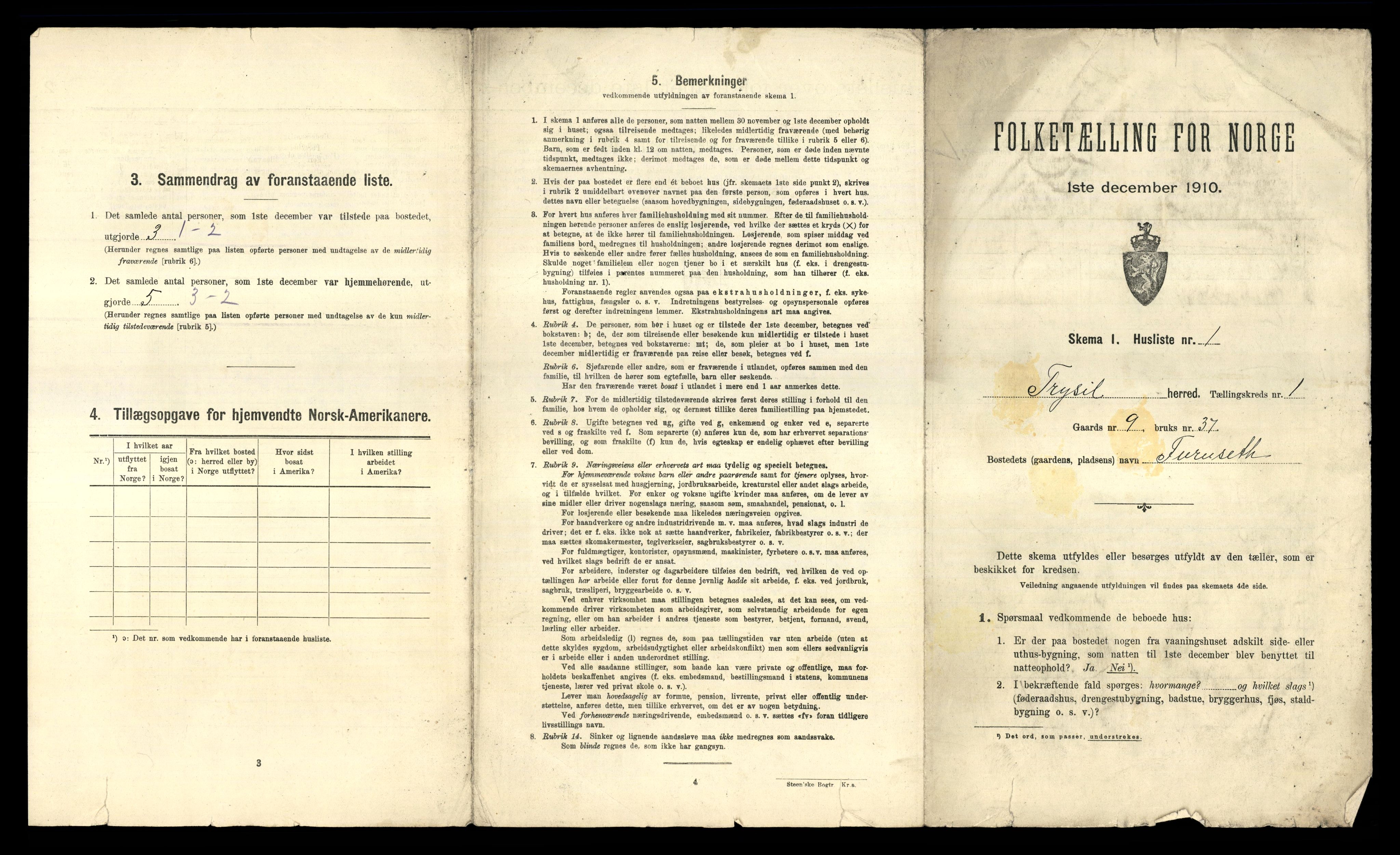 RA, 1910 census for Trysil, 1910, p. 69