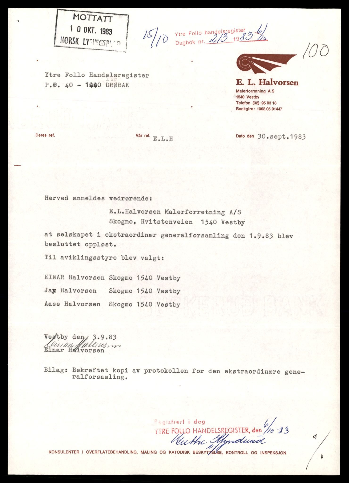 Ytre Follo tingrett, AV/SAT-A-10177/K/Kb/Kba/L0011: Aksjeselskap, El - Fj, 1890-1989, p. 3