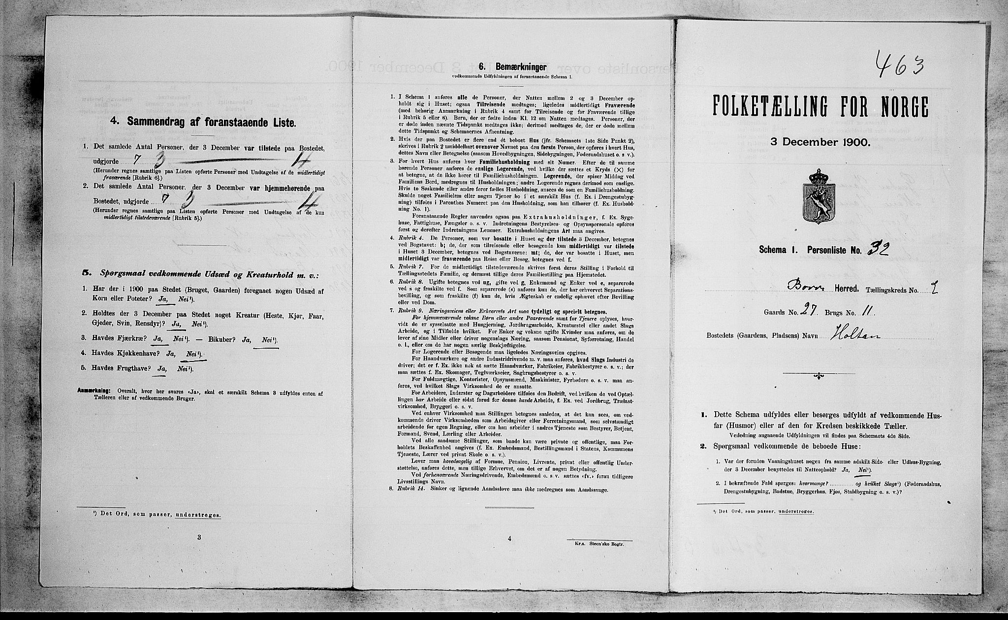 RA, 1900 census for Borre, 1900, p. 323