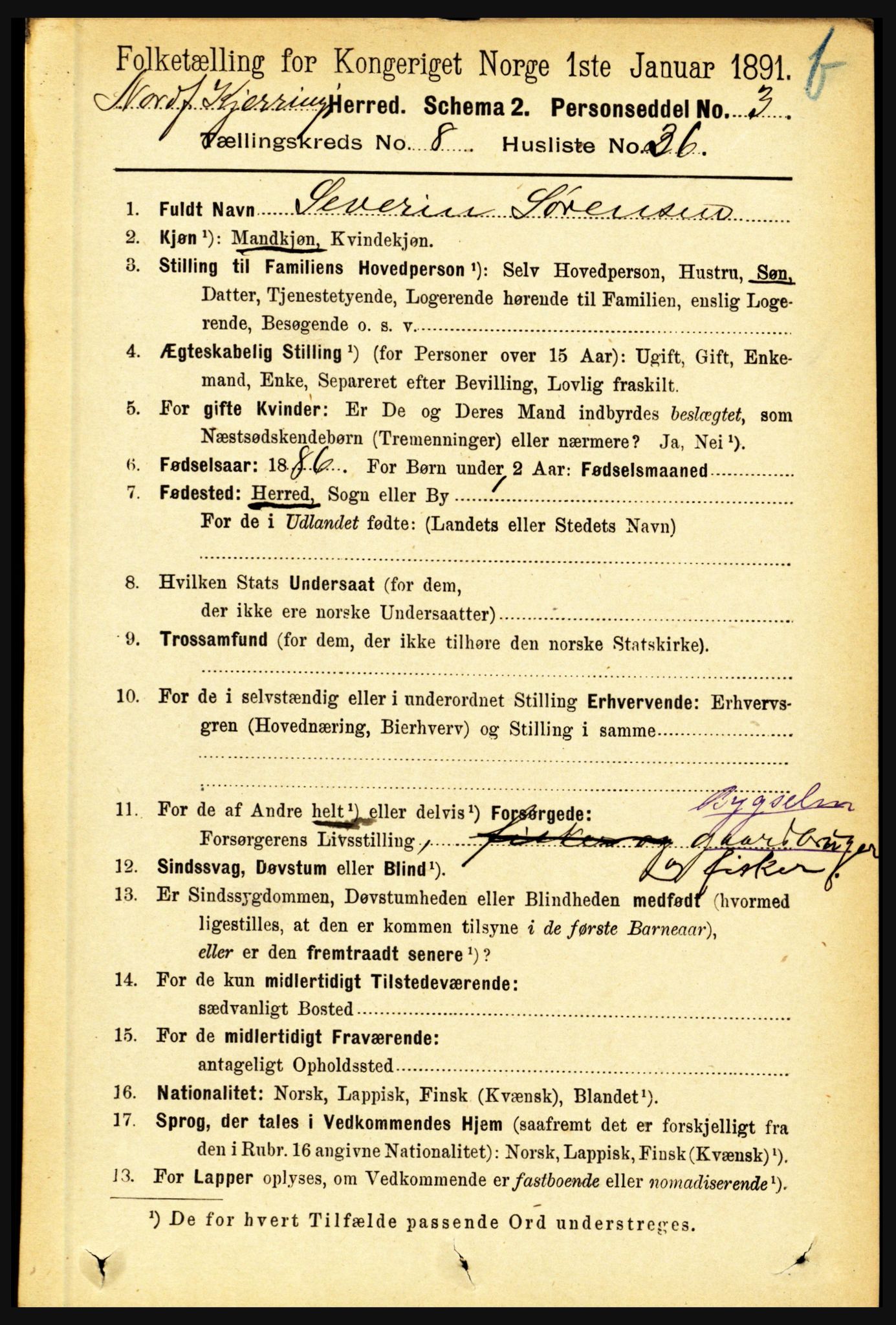 RA, 1891 census for 1846 Nordfold-Kjerringøy, 1891, p. 2170