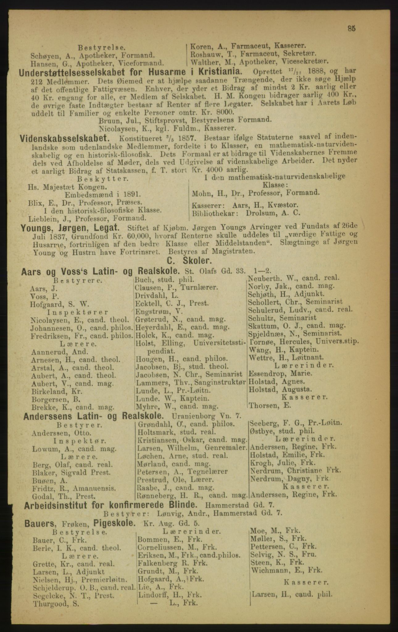 Kristiania/Oslo adressebok, PUBL/-, 1891, p. 85