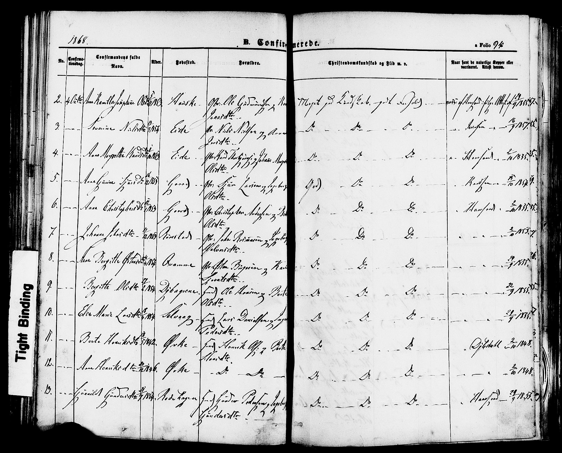 Finnøy sokneprestkontor, AV/SAST-A-101825/H/Ha/Haa/L0008: Parish register (official) no. A 8, 1863-1878, p. 94